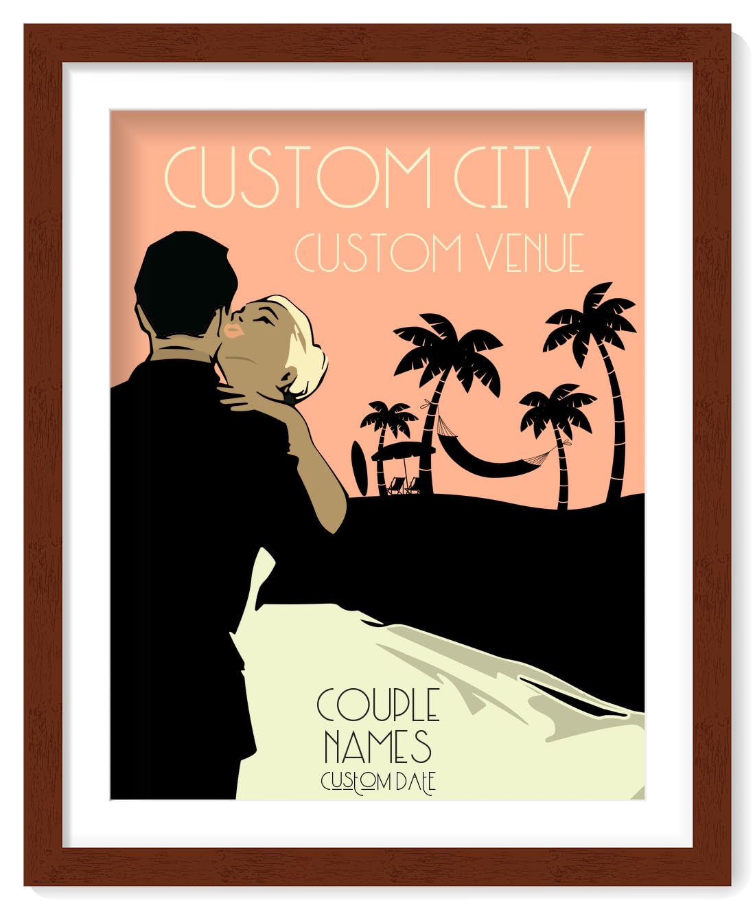 Custom Wedding Anniversary Wall Art - Personalized Gifts for Couples - Name, City, Venue, Hair Color - Premium Wood Frame Options, Ready to Hang, 16x20 - Quality Luster Print, USA Made Custom Wall Art