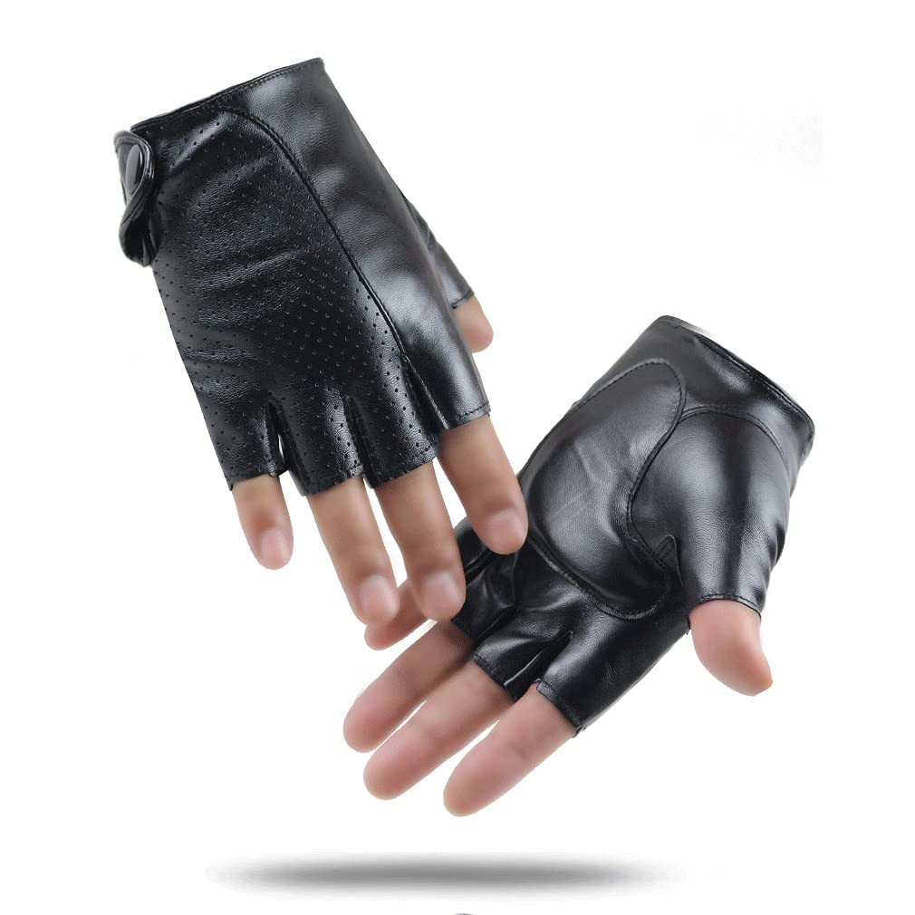 LJCZKA Fingerless Driving Perforated Leather Gloves PU Faux