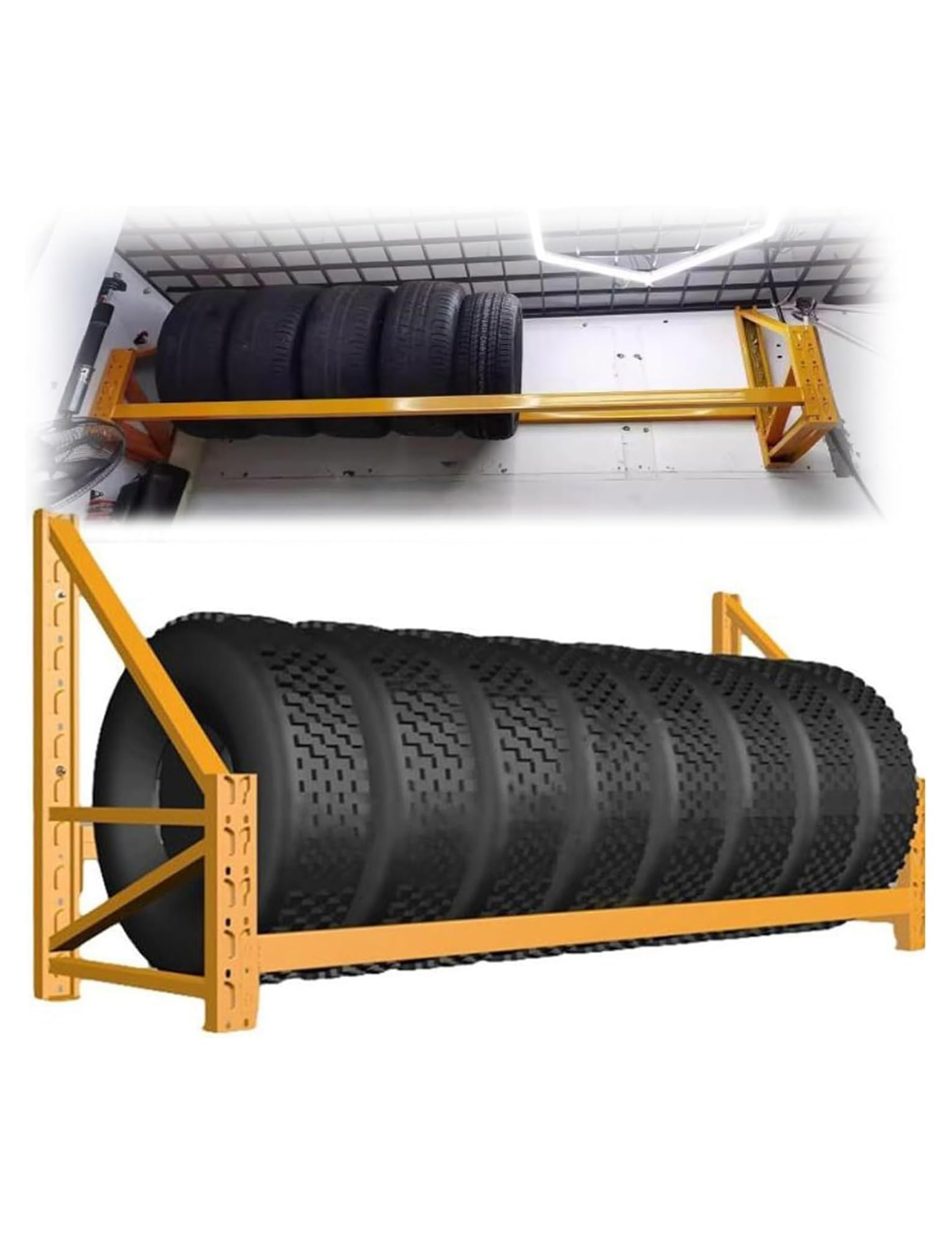 Portagomme da Parete Resistente - Soluzione salvaspazio per riporre più Pneumatici in Garage e Officina, Ideale per la Riparazione di Auto.
