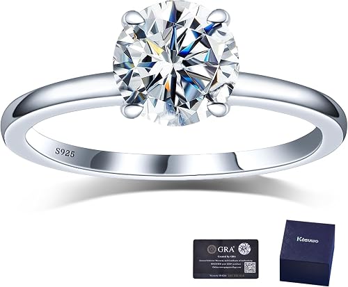 Kosuwo Moissanite Engagement Ring for Women, 1.0 Carat 925 Sterling Silver Weddi