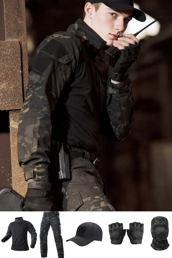 Tactical Uniform,Combat Pants and Shirt,Cap Balaclava Gloves Set,Camo Camouflage Suits, Men's Military Airsoft Gear - Image 4