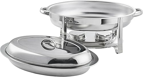 Miniatura 5 de Juego de 6 cuartos de galón de acero inoxidable de 23 tamaños ovalados de acero inoxidable cromado, calentador de alimentos, calentador de alimentos