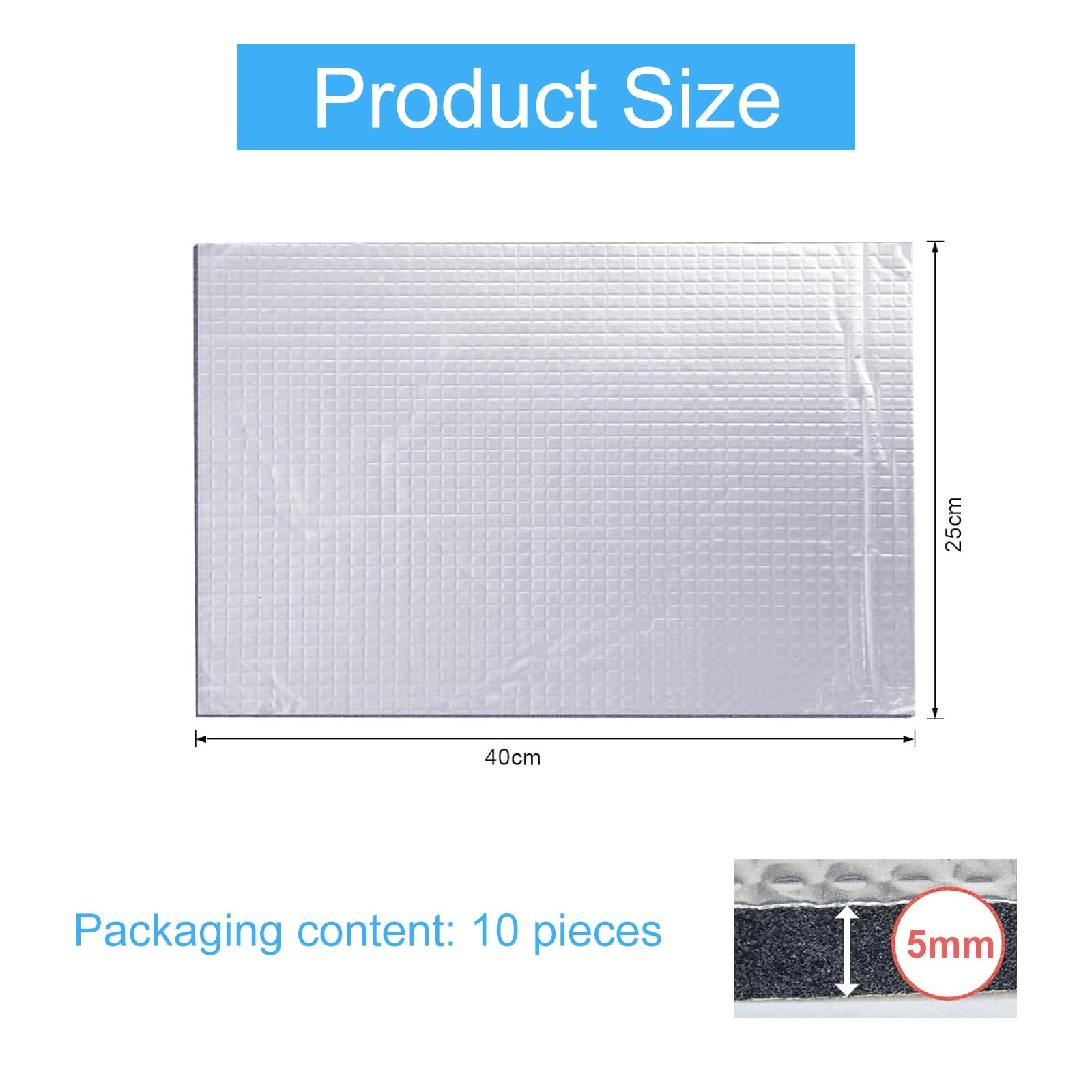 Pannelli Fonoassorbenti Auto Tappetino Isolante Acustico per Auto Isolamento Termico Auto 5MM Tappetino Fonoassorbente per Auto Tappetino Insonorizzazione Autoadesivo Isolamento Acustico e Smorzamento