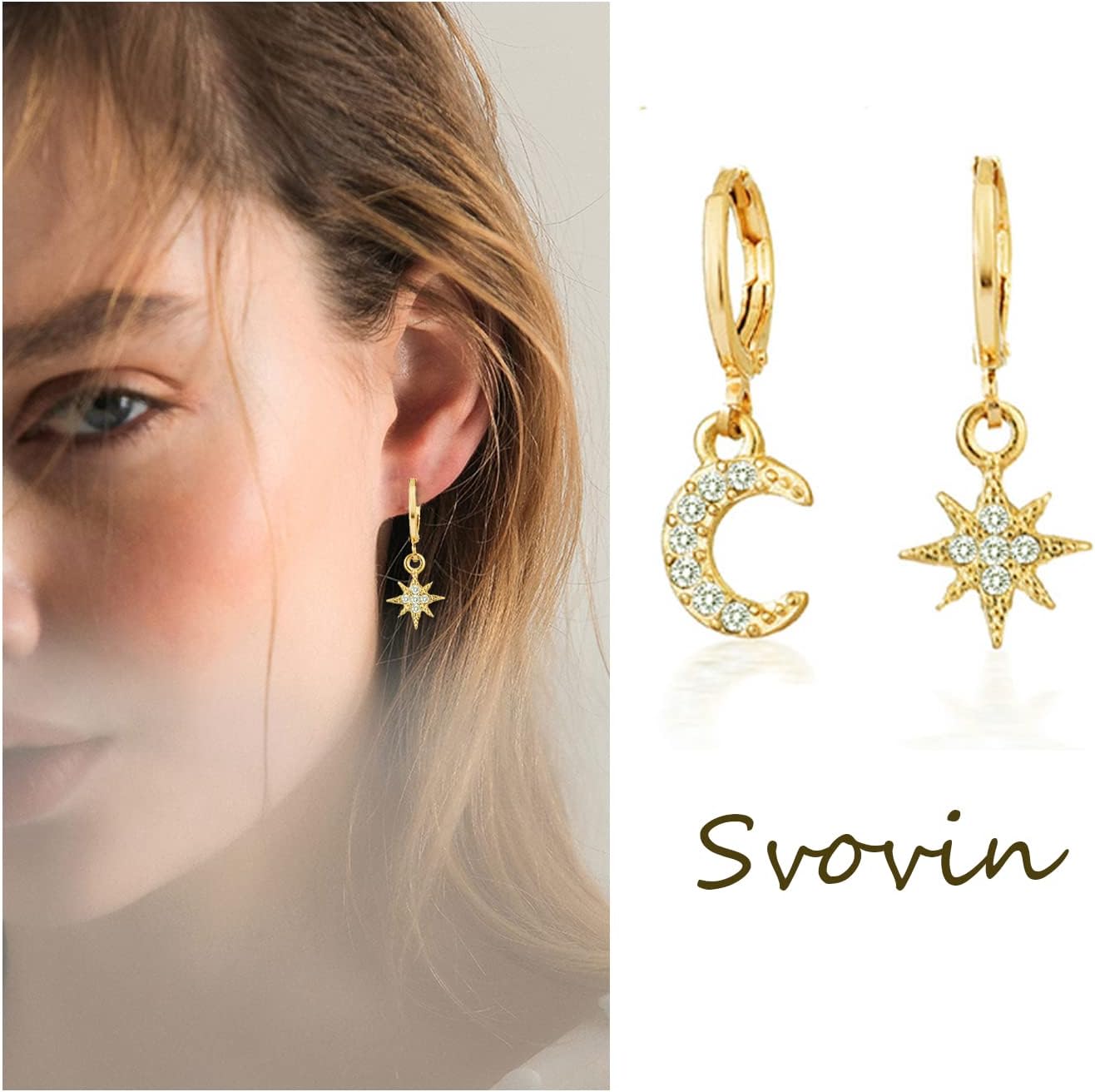 16 Pairs Moon Star Earrings for Women Dangle Earth Planet Asymmetrical Drop Earrings Astronaut Spaceman Stud Earrings Jewelry - Image 5