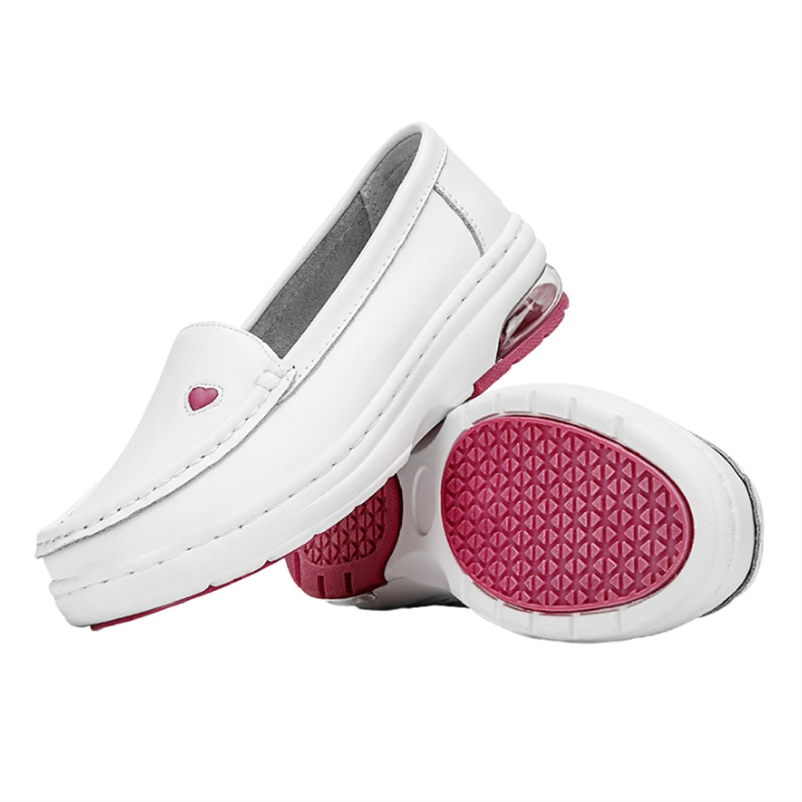 Zapatos de Trabajo de Chef para Mujer, Antideslizantes, de enfermería, Blancos, cómodos, de Cuero, sin Cordones, Planos para Enfermera de Hospital.