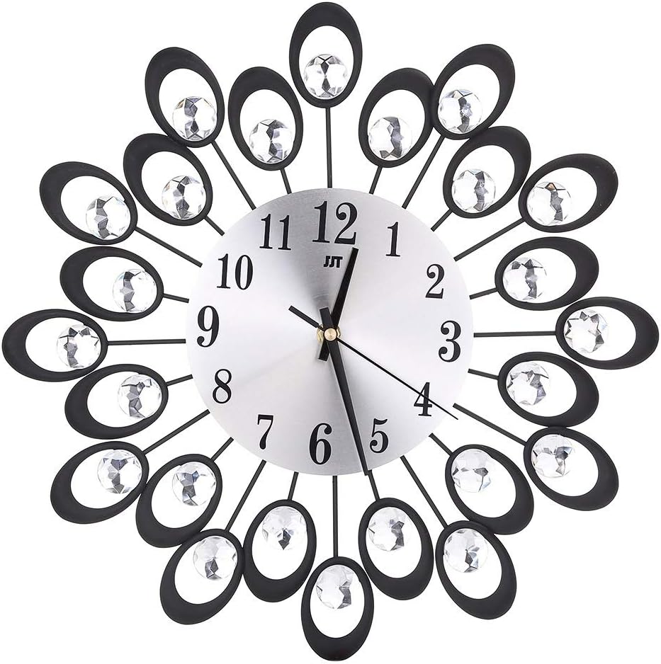 Wall Clock Black/Gold European Flower Fashion Wall Clock Living Room Bedroom Silent Metal Wall Clock 37 * 37 (cm) (Color : Black) (Color : Black)