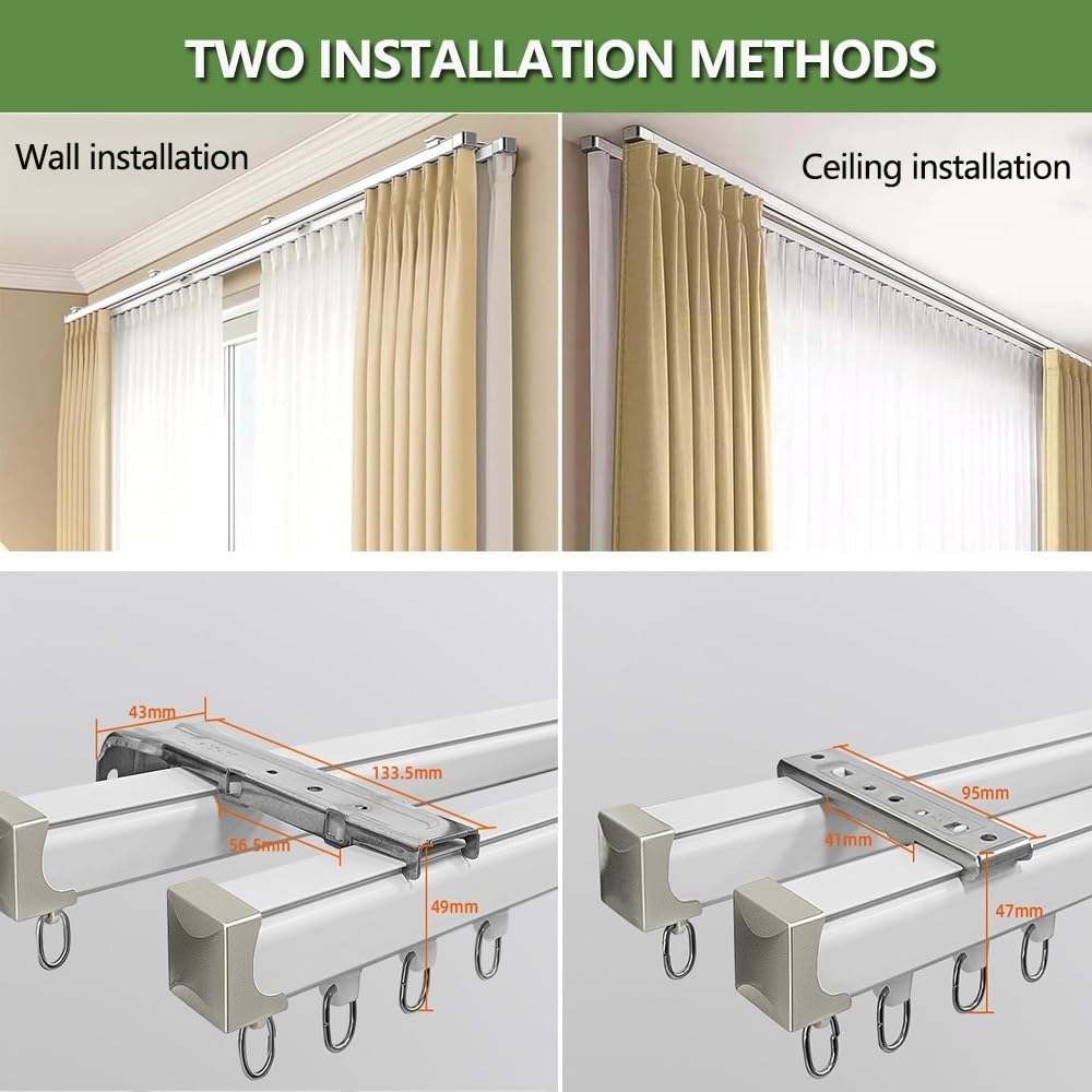 Binario per Tende A Doppio Binario 1-5m Binario per Tende da Soffitto O da Parete Alluminio Scorrevole Bastone Tenda per Soggiorno Camera da Letto(Bianco,330cm)