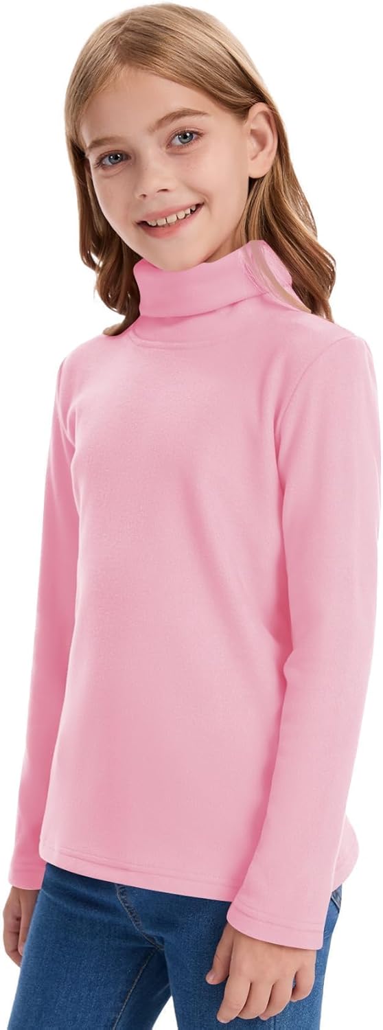 QBK Girls' Long Sleeve Fleece Turtleneck T-Shirt Kids Basic High Neck Casual Trendy Soft Base Layer Tee Tops(4t-12Years) - Image 2
