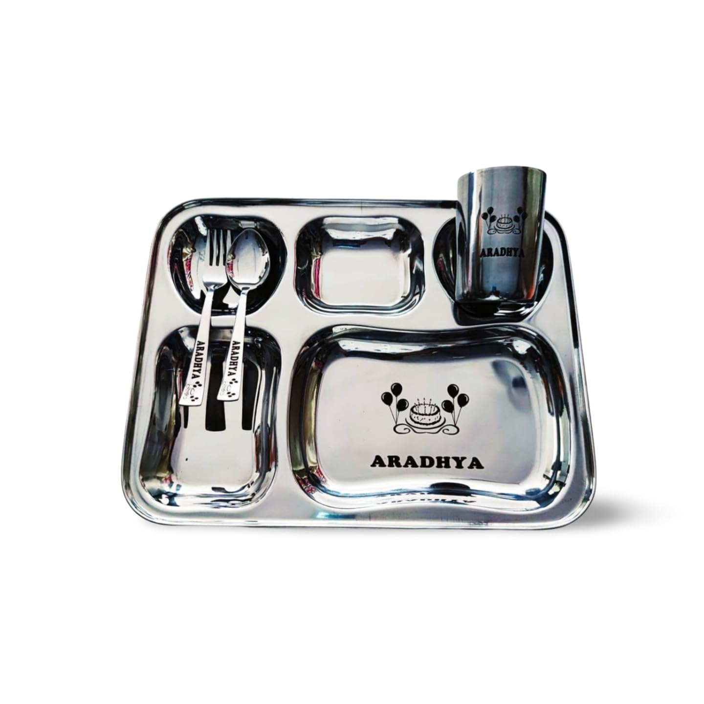Stainless Steel Printed Namoh Customizations Customized Thali Set for Kids with Name: Personalized thali Set with Name, Silver