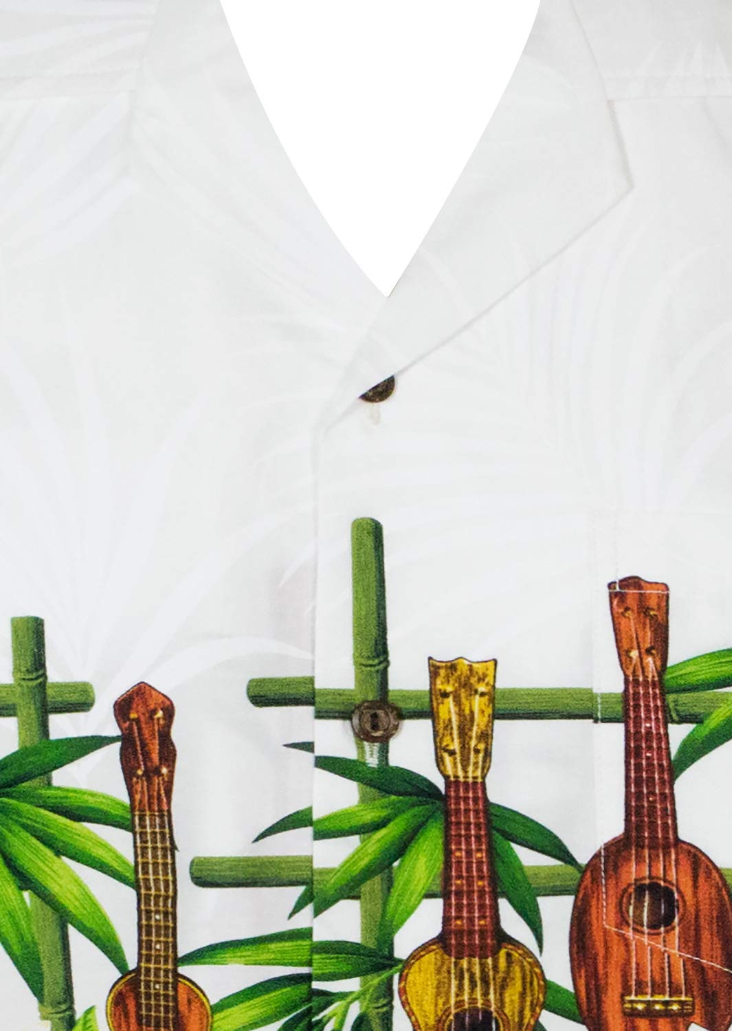 P.L.A. | Original Camicia Hawaiana | Signori | S - 4XL | Maniche Corte | Tasca Frontale | Hawaii Stampa | Palme | Pappagallo | Bianco