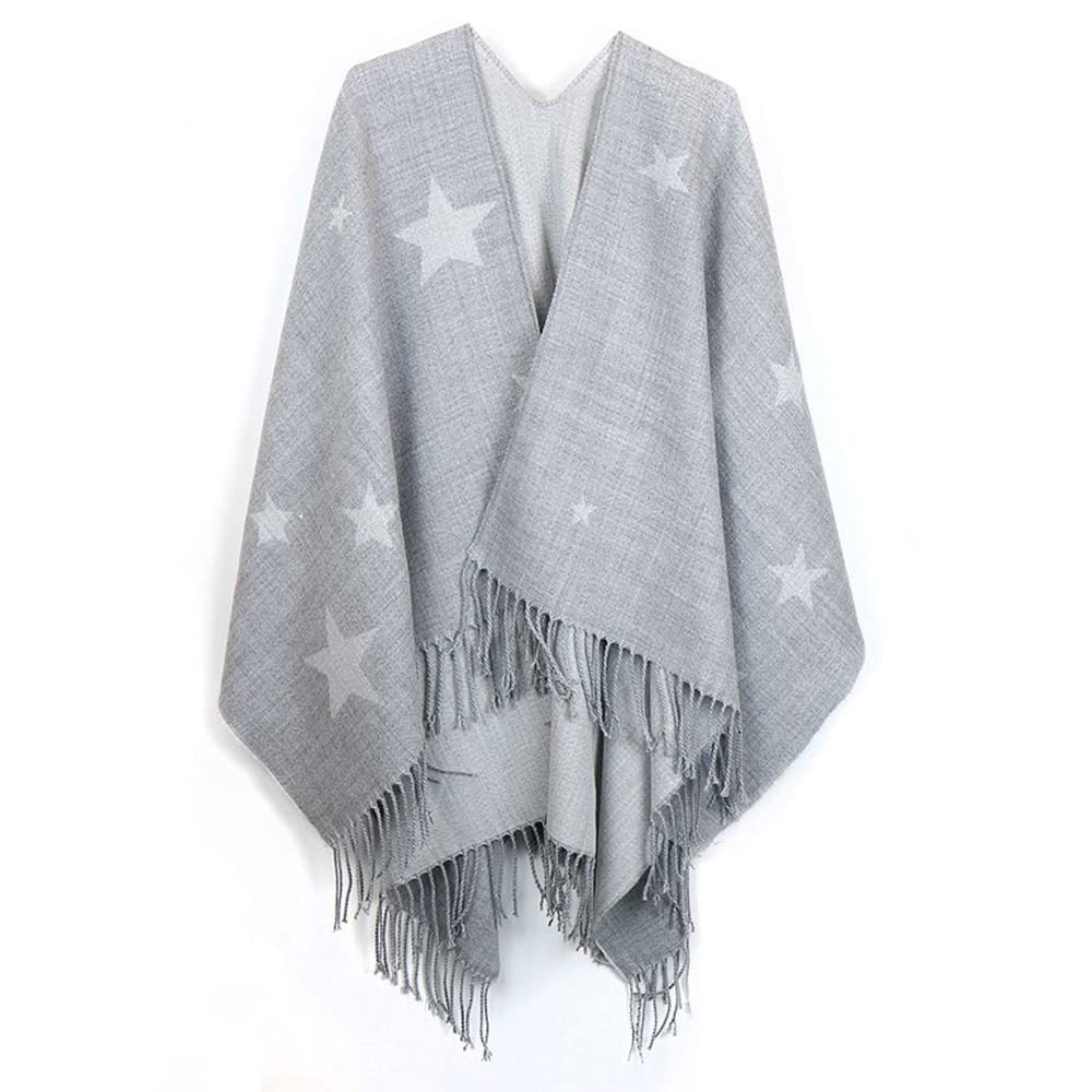 LilyRosa Star Wrap Winter Scarf Fringe Edge Cosy Blanket Shawl Star Grey Pink Blue (Grey)