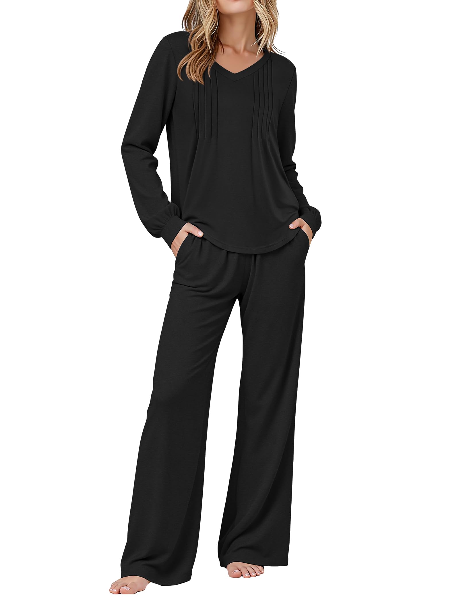 Ekouaer Womens Pajama Set Long Sleeve Lounge Set Soft Pjs Sleepwear