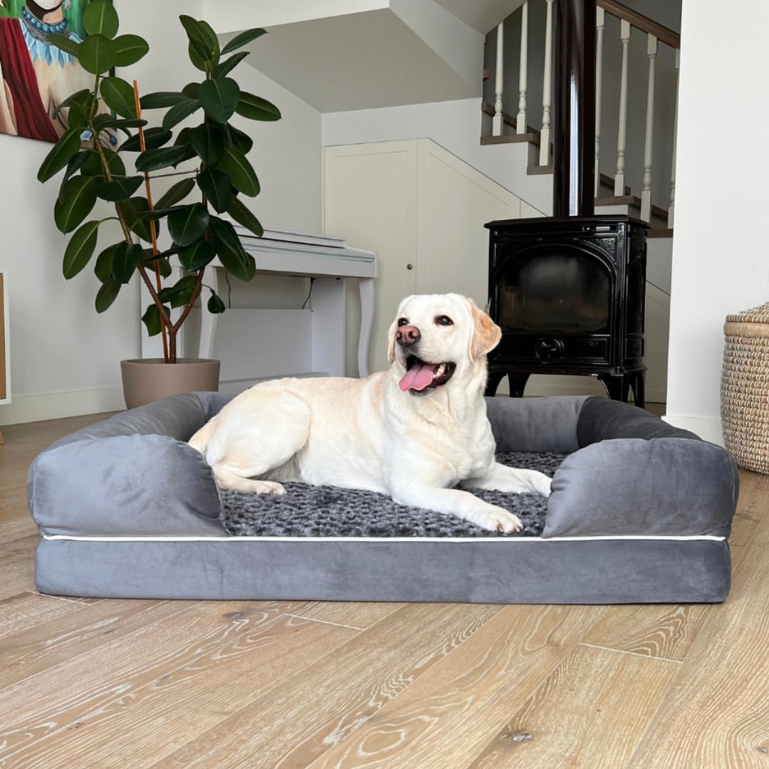 Sofá cama ortopédico extragrande impermeable de espuma viscoelástica para perro, funda extraíble lavable, duradera, piel suave antiansiedad, cama ortopédica para perros XL, 111 x 86 x 25 cm,