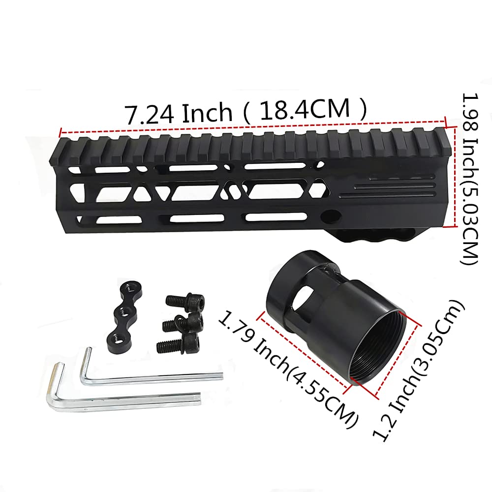 Metal 7 inch 9 inch 10 inch 12 inch 13.5 inch 15 inch AR15 Free Float for M-Lok Compatible Handguard for Hunting Trail Rifle Scope Mount w/Steel Nut (Black-7 inch)