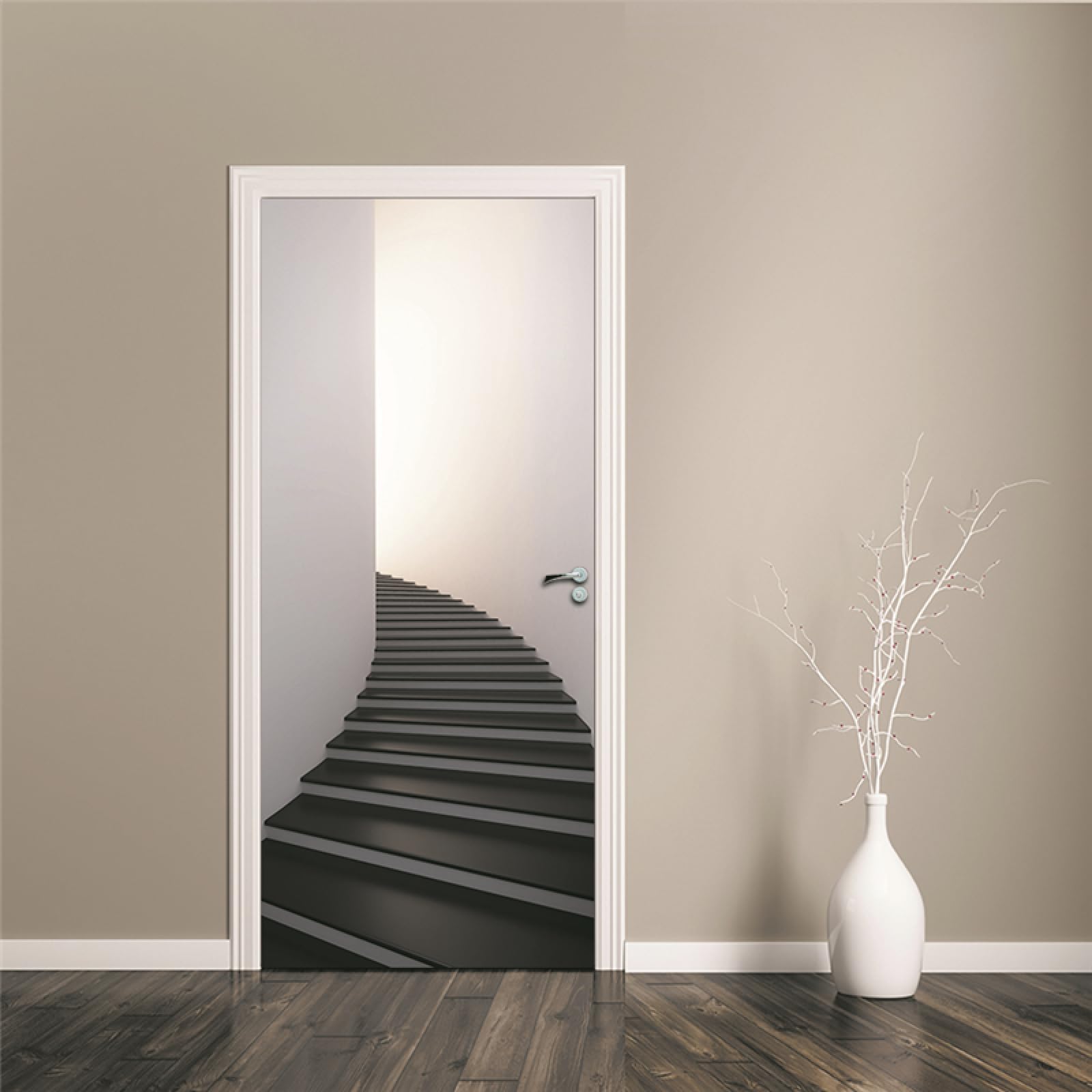 PLEETS Sticker Porte Effet 3D Arcs Beiges 77 X 200cm Poster De Porte, PVC Imperméable Papier Peint Pour Chambre Salle De Bain Cuisine Décoration Porte Murale