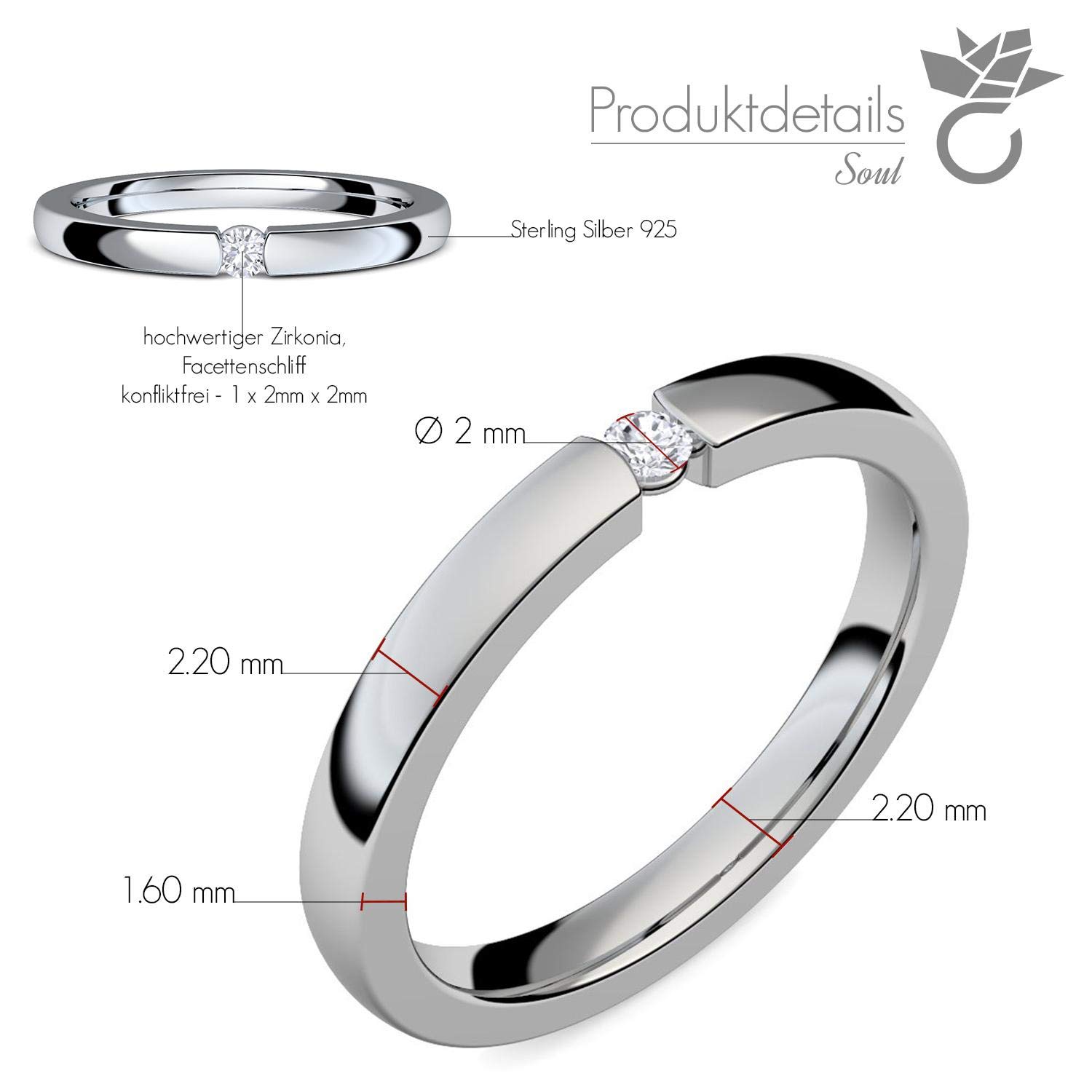 Amoonìc Spannring Verlobungsring Zirkonia Stein Silber 925