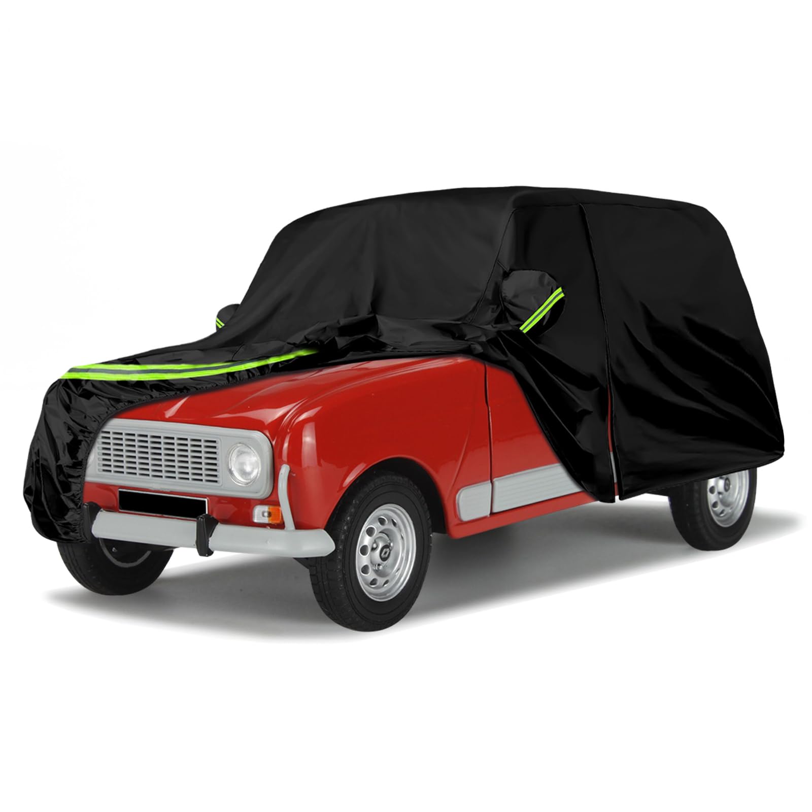 Vollgarage Autoabdeckung Ersatz für Renault 4/4L/R4 1961-1992, Schwarz | Autogarage Wasserdicht, Autoplane Ganzgarage Atmungsaktive Reflexionsstreifen, Sonne, Staub & Wetter