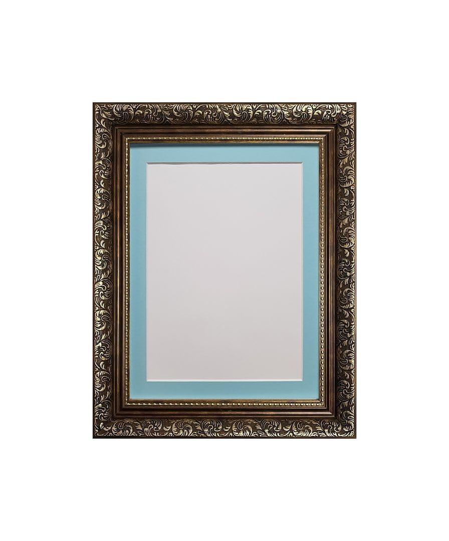 FRAMES BY POST Large Dahlia Bronze Picture Photo Frame with Blue Mount 12 x 10 Image Size 9 x 7 Inch โ image 1