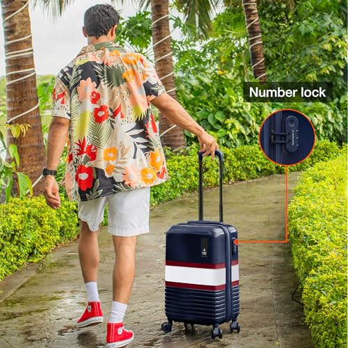 Image of Nasher Miles Mexico Hard-Sided Polycarbonate Cabin Luggage 20 inch | 55cm | 8 Wheels Small Trolley Bag for Travel | Suitcase (Navy Blue White)