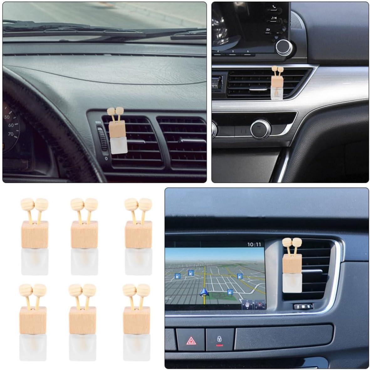 6 Pcs Car Diffuser Bottles Air Vent Essential Oil Diffuser with Glass Bottles and Wooden Lid Box Rotatable Clip Design the Car Aromatherapy