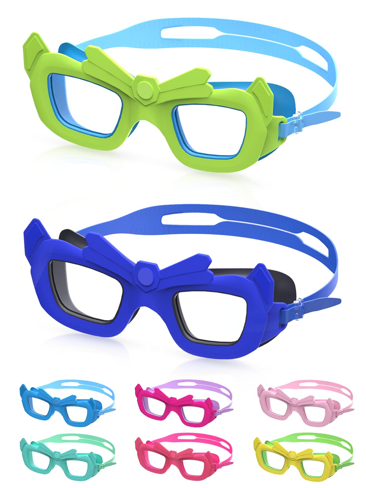Kinder-Schwimmbrille, 2 Stück, für Kinder von 3–10, Anti-Beschlag/UV, auslaufsicher, transparent, für Jungen und Mädchen