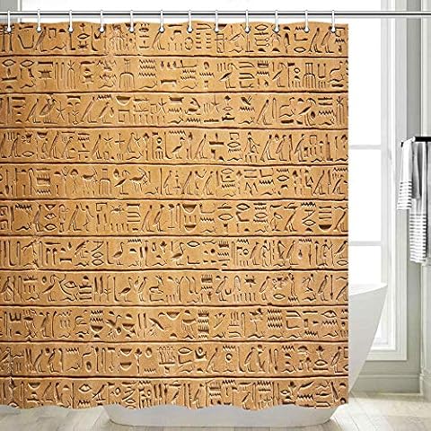 Ancient Egyptian Shower Curtain, Murals and Hieroglyphs on Ancient Egyptian Shower Curtain, Egypt Hieroglyphics Bathroom Set Shower Curtain, Fabric Egyptian Shower Curtain Set with Hooks, 70 in Cover