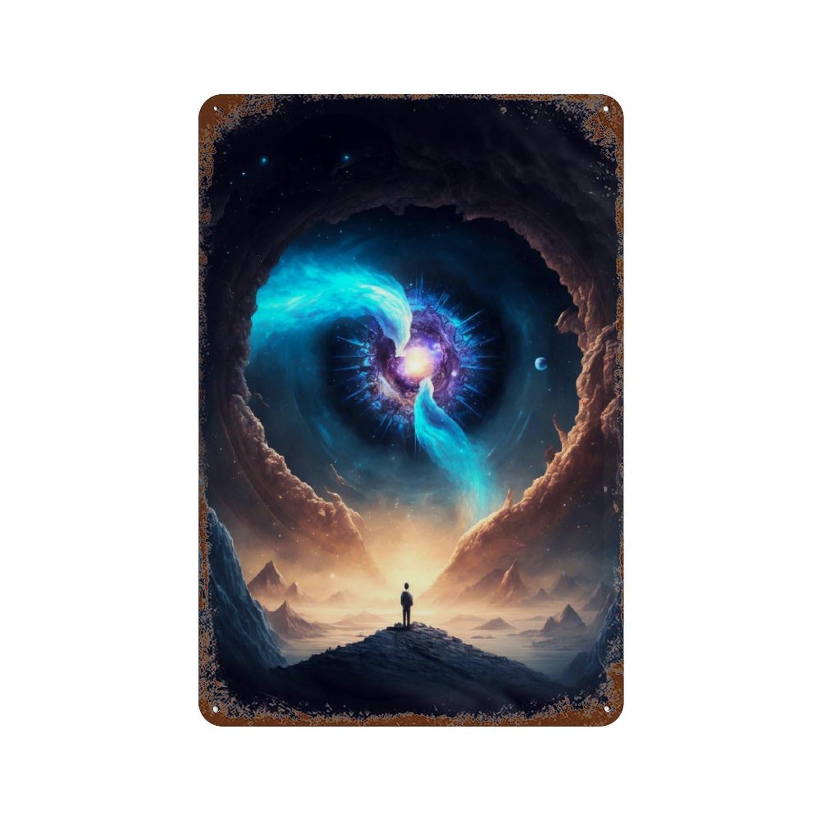 Rust Effect Tin Sign Galactic Portal Adventure -2 11.8"x7.9", Industrial Home Decor for Garage, Bar And Workshop Decor