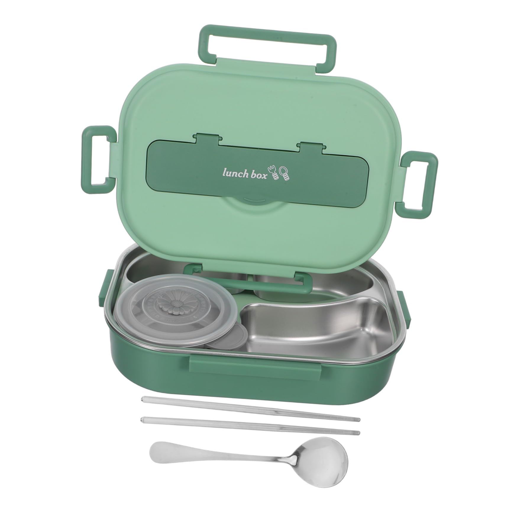 Alipis Bento Lunch Box in Acciaio Inox 1500ml 4 Scomparti | Verde, Set 1 Pezzo con Ciotola per Zuppa e Posate, per Scuola e Gite Lunghe