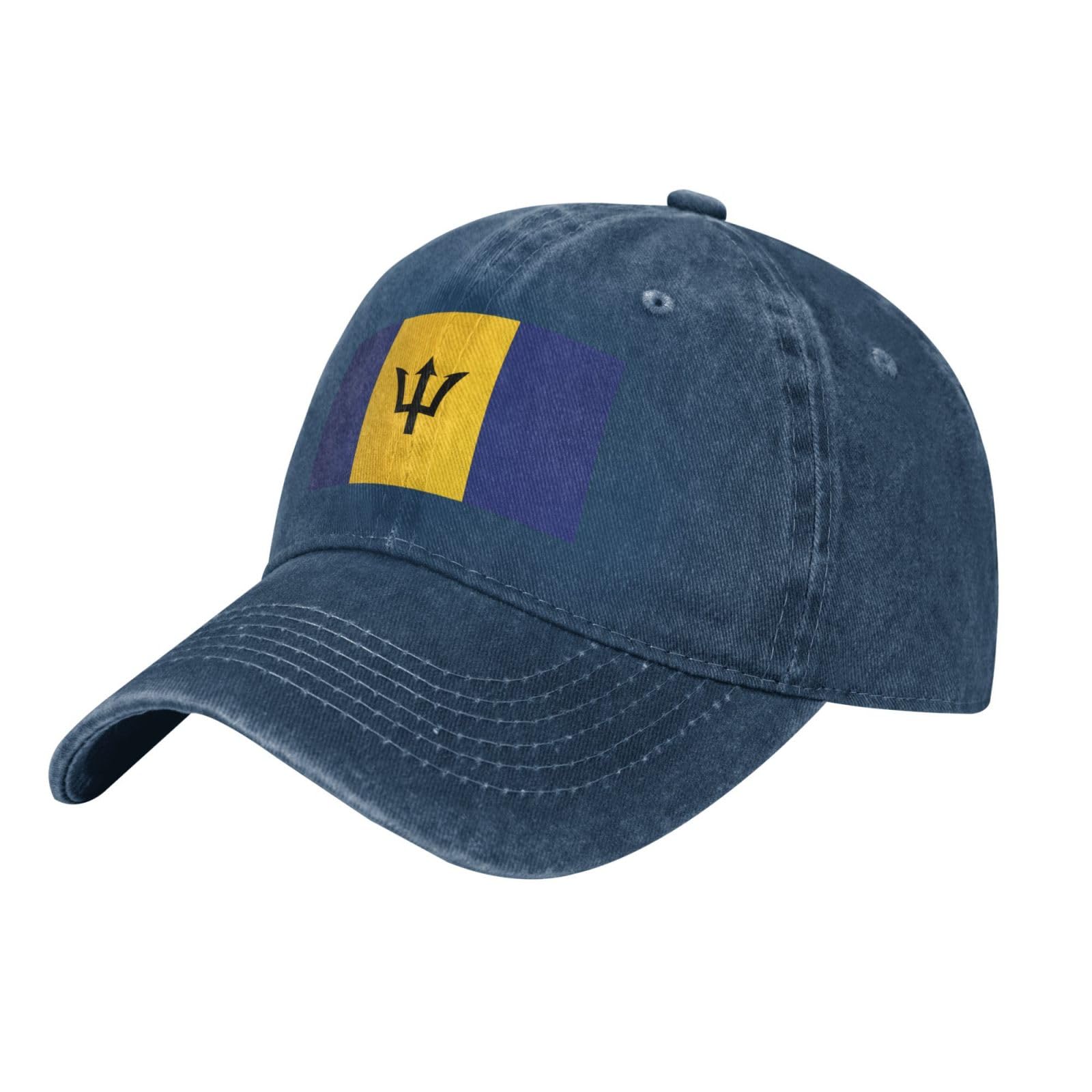 Flag of Barbados Washed Cowboy Baseball Cap for Adults - Stylish and Breathable Hat with Adjustable Strap, Navy Blue, One size