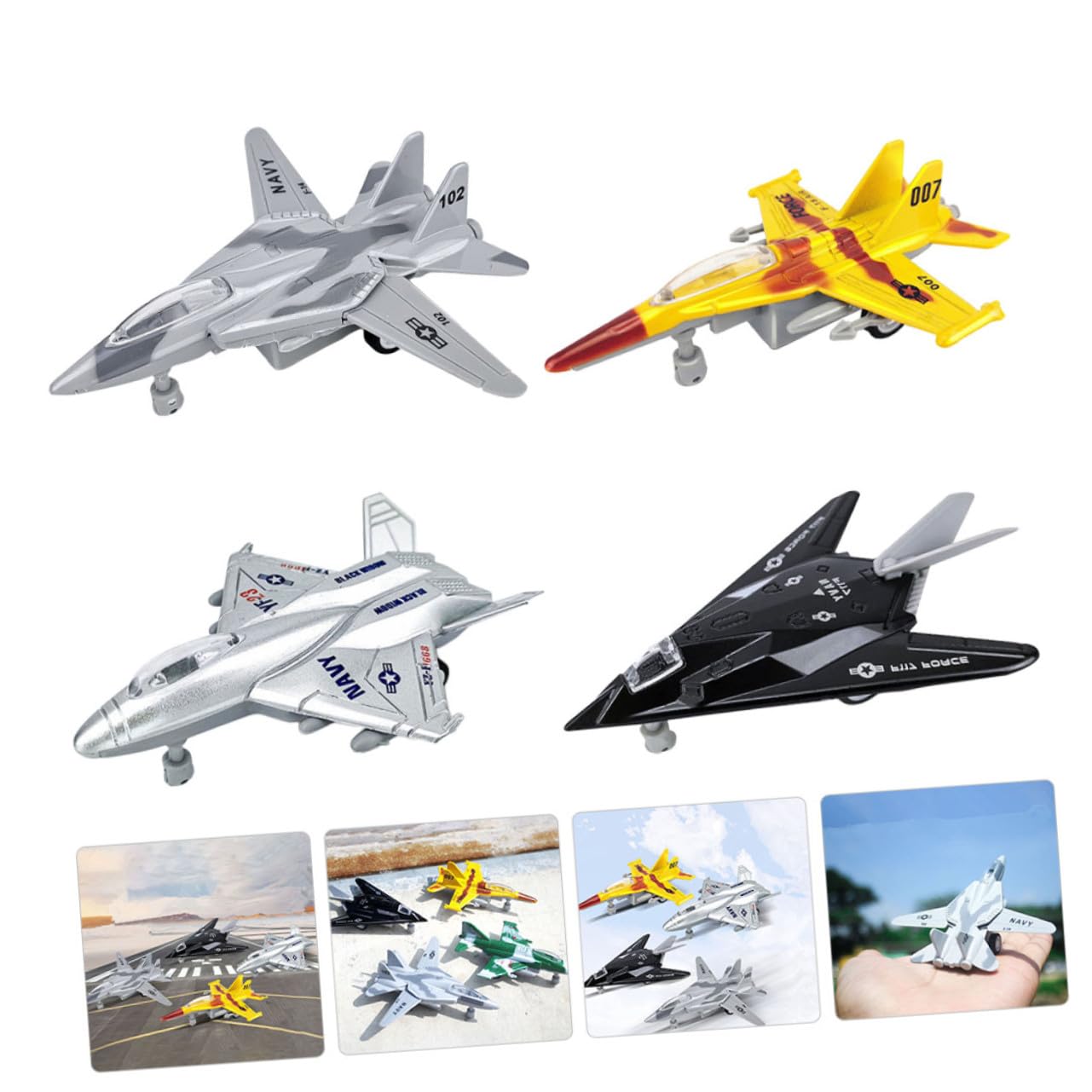 4 Piezas de Juguetes de Aviones de Aleación Motor de Fricción para Niños, Mejora Habilidades Cognitivas, Adecuado para Colección y Obsequio de Navidad