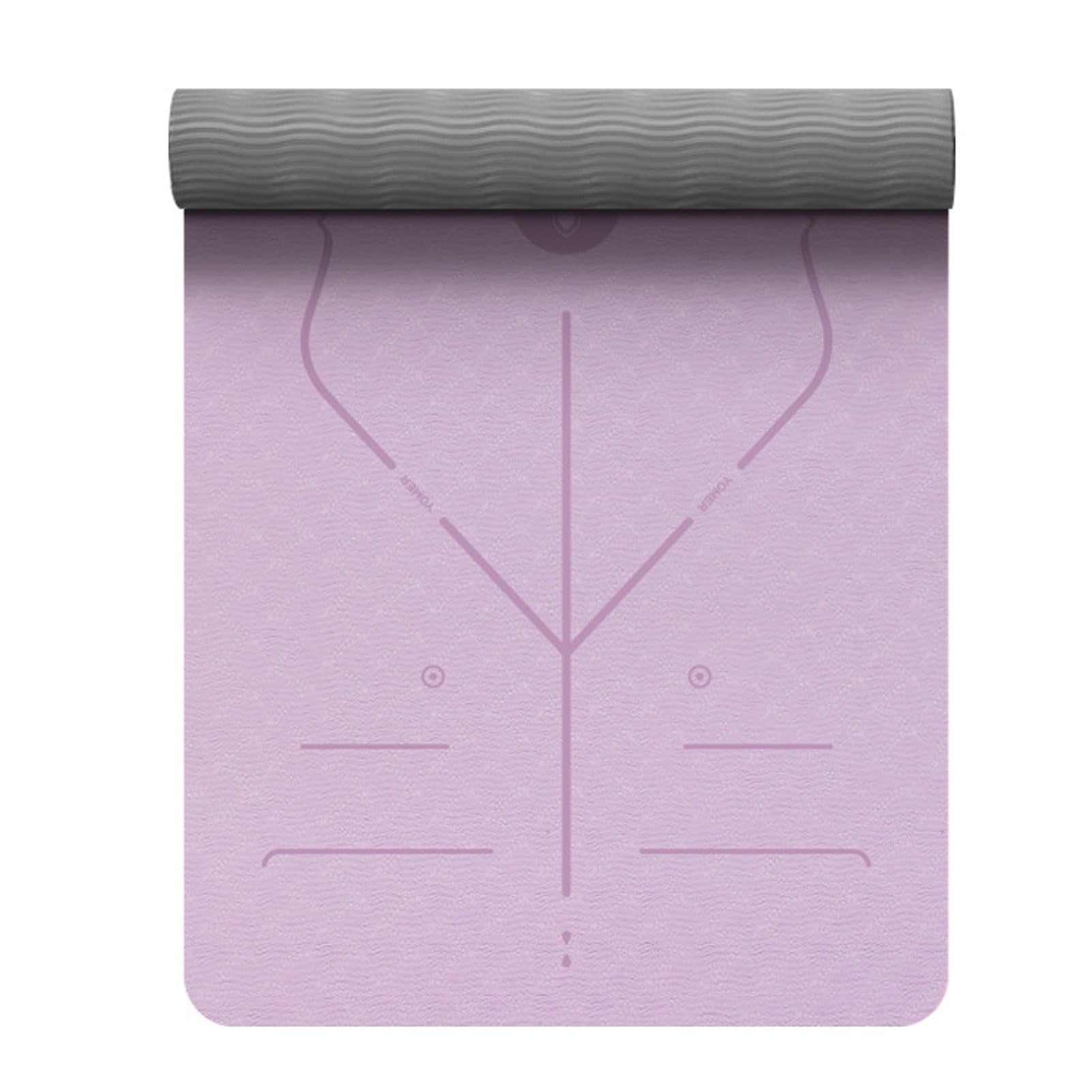 Yogamatte Rutschfest Dicker, Fitnessmatte Sportmatte mit Ausrichtungslinien, Pilates Matte Gymnastikmatte mit Tragegurt für Yoga-Anfänger, Fitness und Turner (A 185x80x0.7cm)
