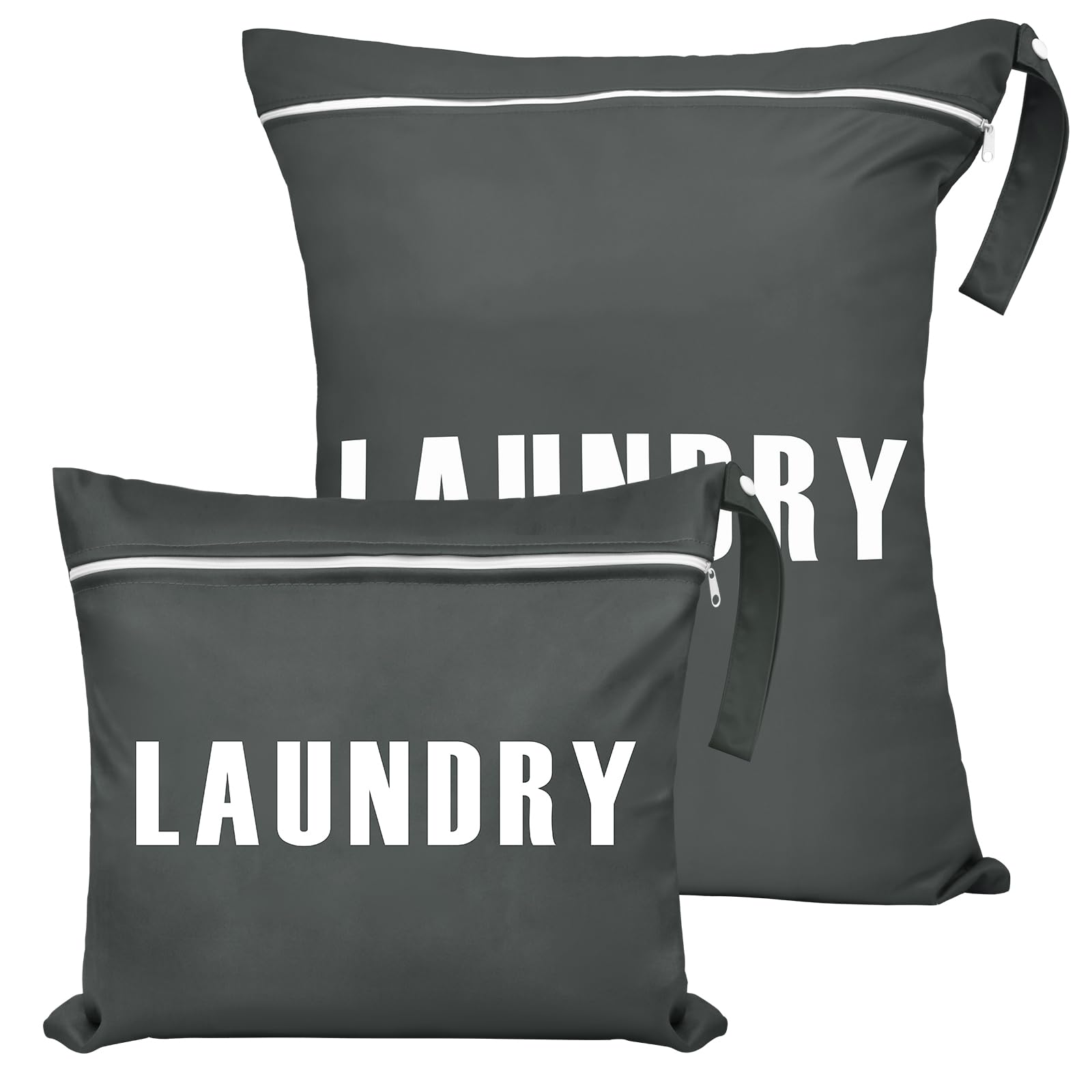 2 Pcs Travel Laundry Bags (Large 55x45cm & Small 40x31cm) - Waterproof Washing Bags for Laundry with Double Zippers, Dirty Clothes Bags with Handle for Travel, Gym, Camping (Gray)