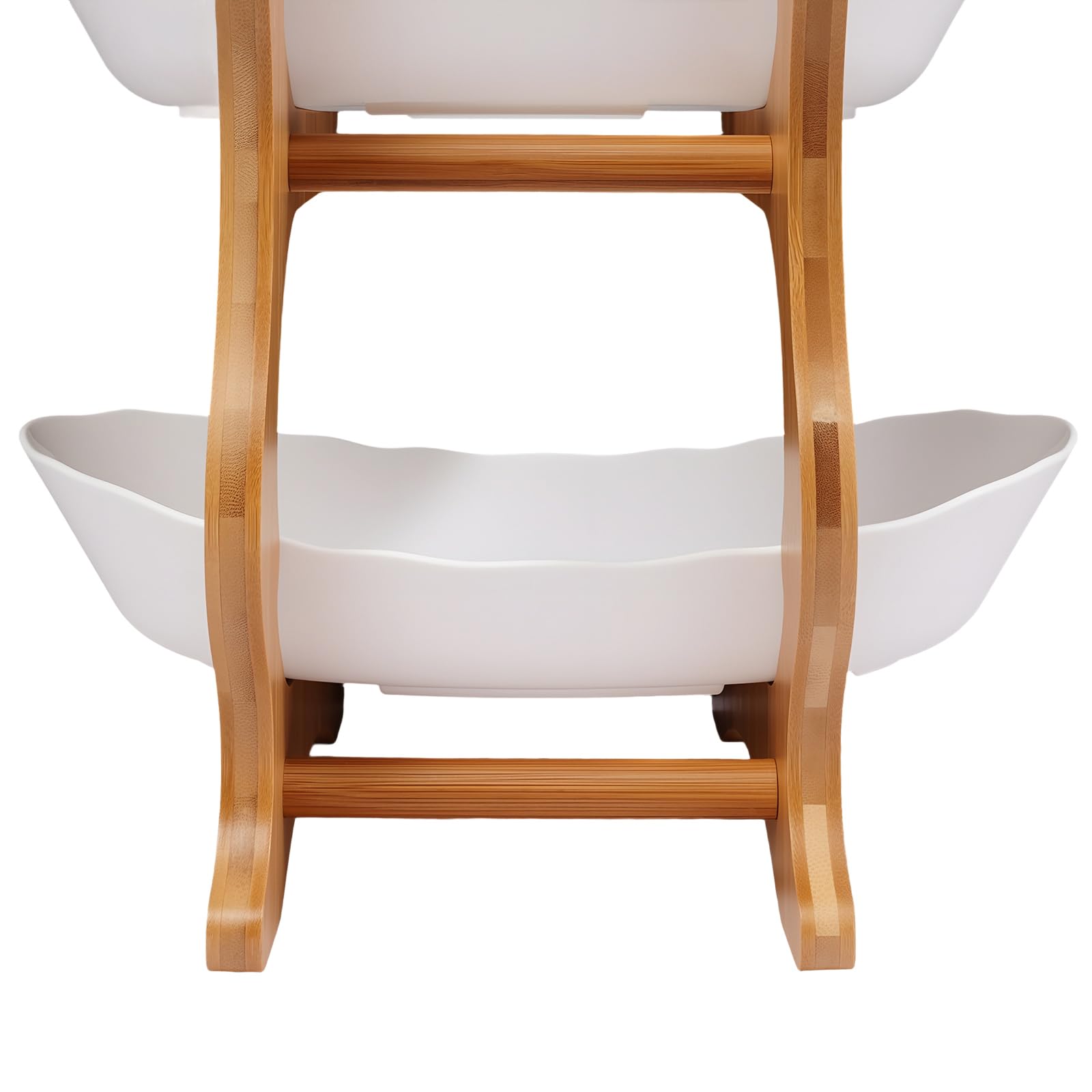 3-poziomowa patera na owoce, 3-poziomowa, ceramiczna, porcelanowa, owalna, z naturalnego drewna bambusowego, stojak na owoce, przekąski, tort, przekąski, desery (biała)