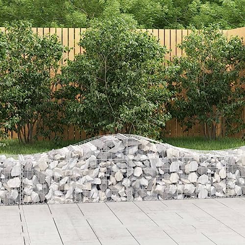 HaoChrymec Gabion à Arceau Haut with Fer Galvanisé, Design Robuste, Jardinière à Gabion, Panier à Pierre, Parterre Surélevé en Gabion, Jardin, Cour, Terrasse, 200 x 50 x 40/60 cm