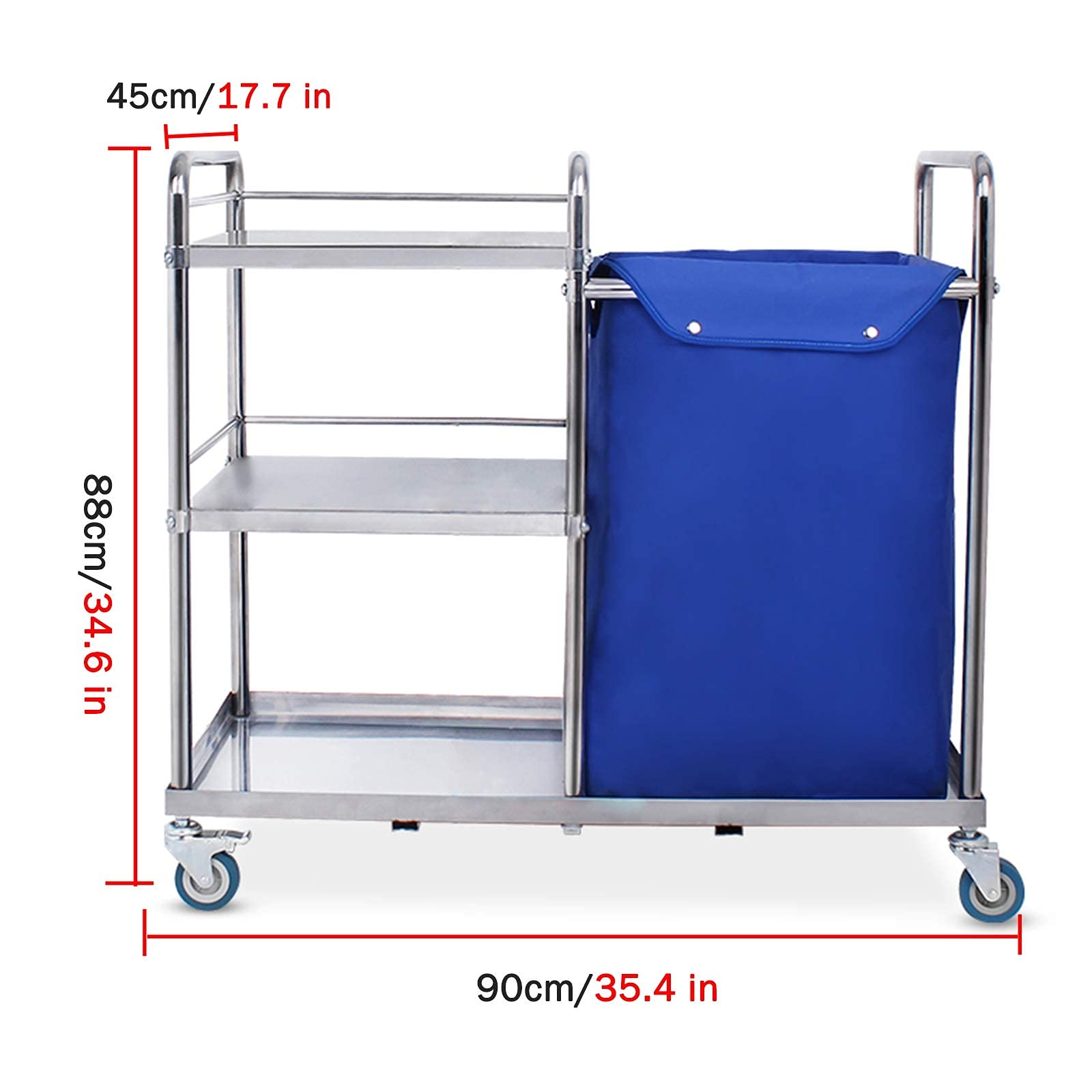 Chariots De Trieuse De Soins Infirmiers D'Hôpital en Acier Inoxydable avec Sac Amovible Et Roues De Frein, Chariot D'Équipement De Salon Médical À 3 Étagères pour Le Commerce