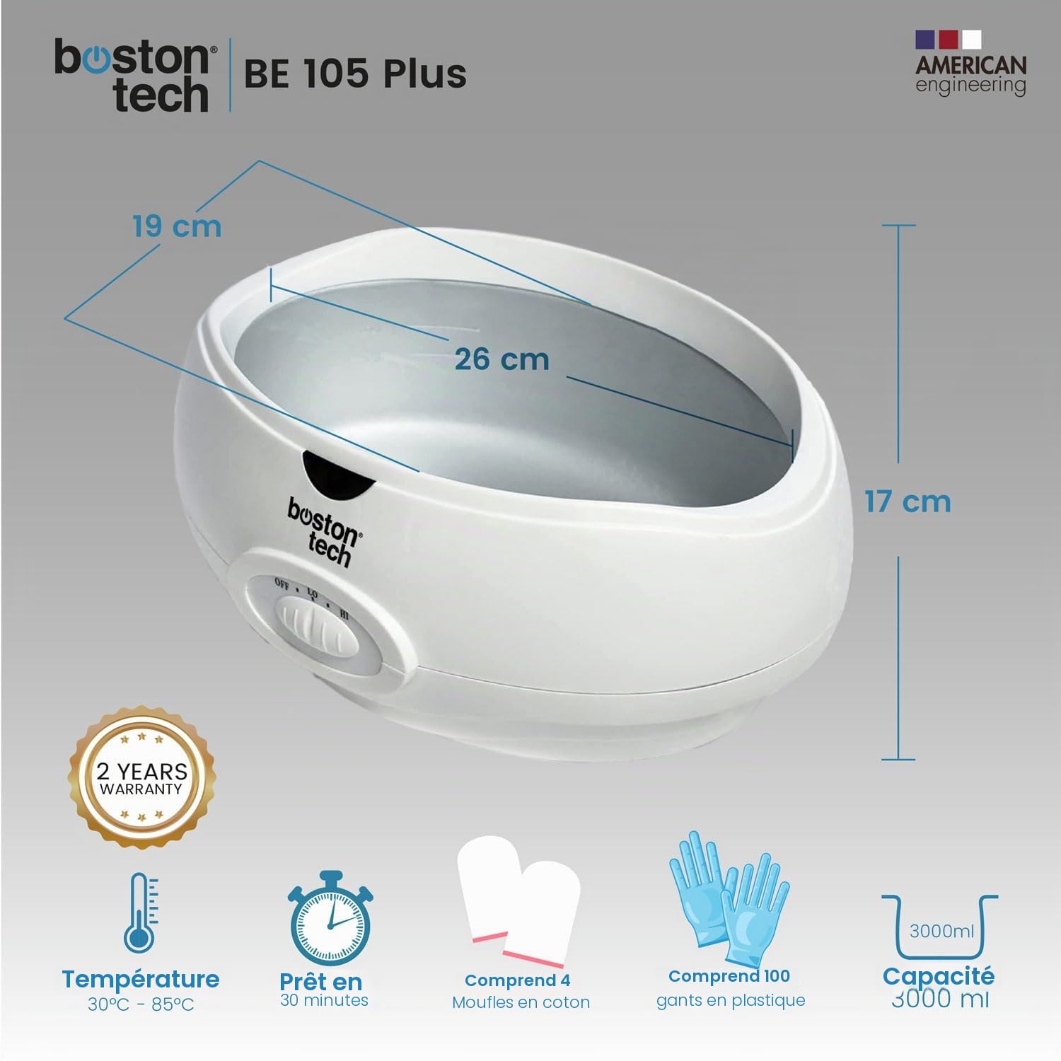 Boston Tech Bain de Paraffine 3 L Appareil à Paraffine pour Douleurs Musculaires Arthrose Usage Personnel Professionnel