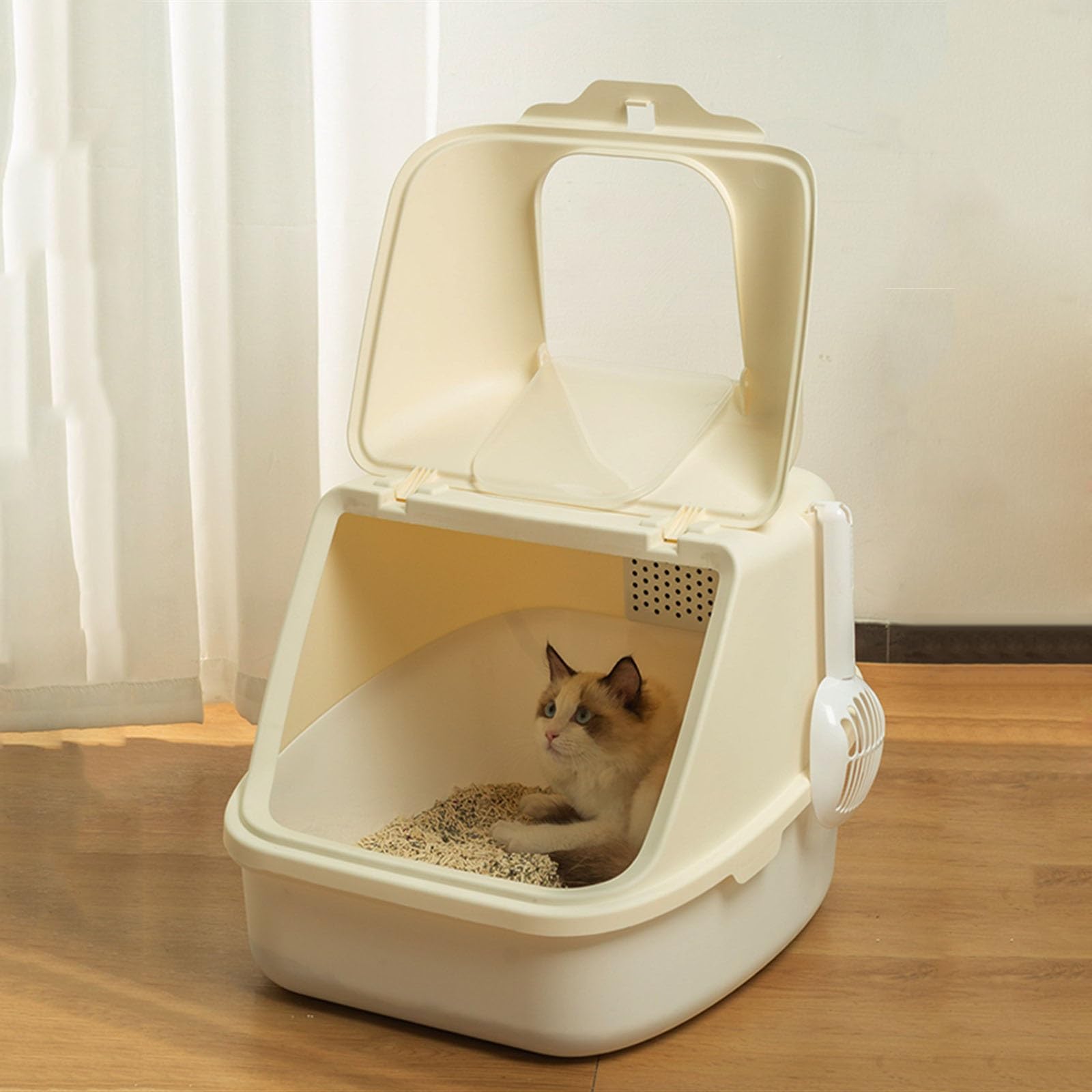 Exclusivo para Gatos y Perros Bandeja de Arena for Gatos con Capucha, Caja plástico Cerrada for, for Solapa en la Puerta Delantera, Bandeja for fácil Limpieza para Interiores(Grey)