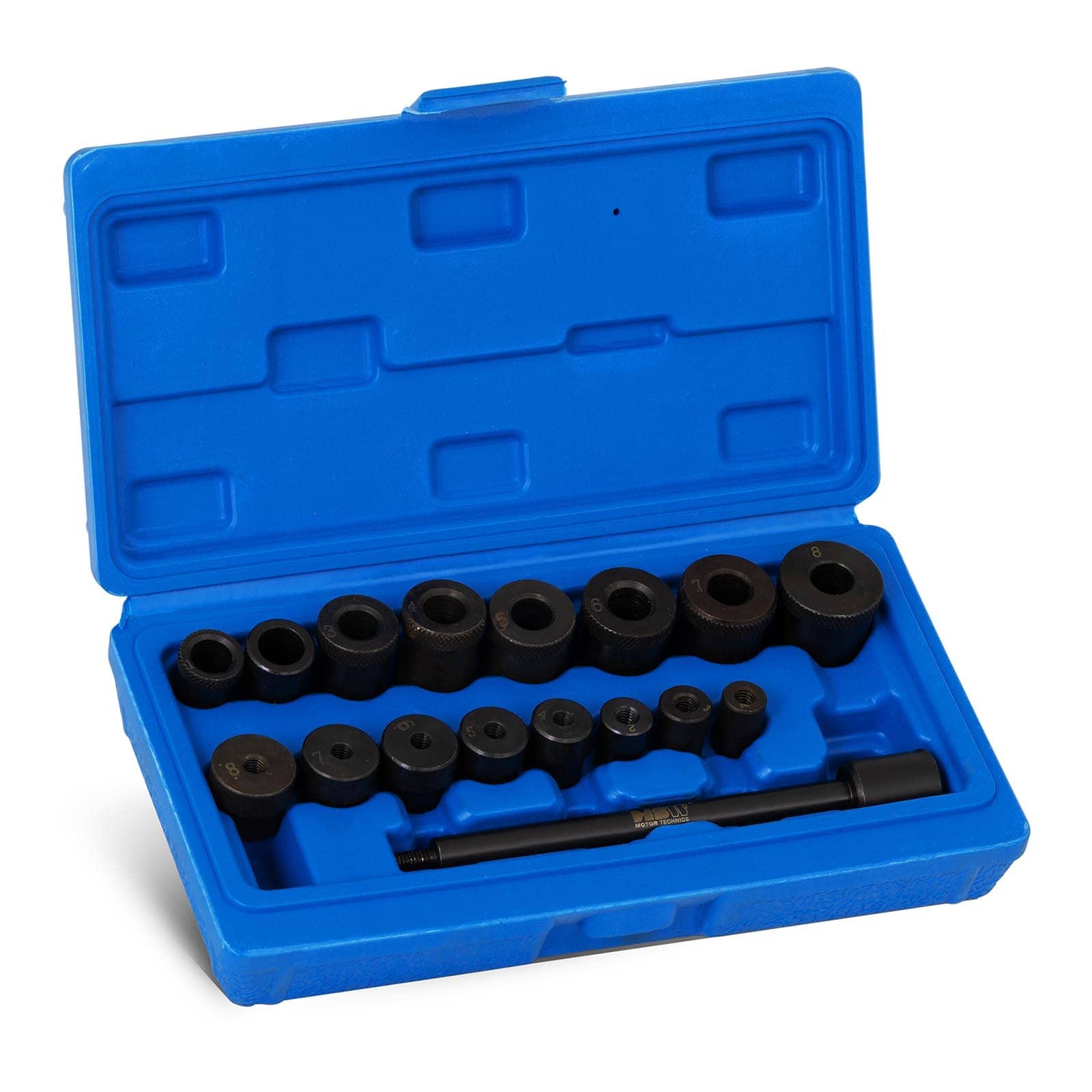 MSW MSW-CA-153 - Set di strumenti per frizione centraggio frizione centratore frizione (17 pezzi, 8 adattatori per dischi frizione, 8 adattatori per cuscinetti guida)