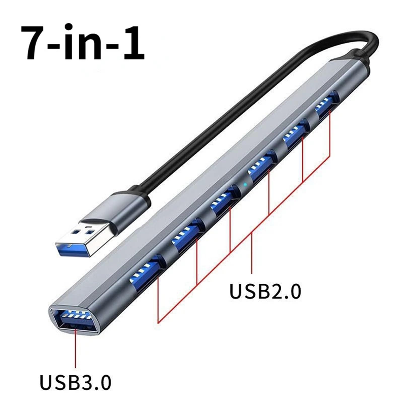 Stacja dokująca USB C 7 w 1 USB 3.0, HUB typ C, adapter 5 Gbit/s High Speed ​​USB C, rozdzielacz OTG, adapter do komputera, laptopa (typ C szary)