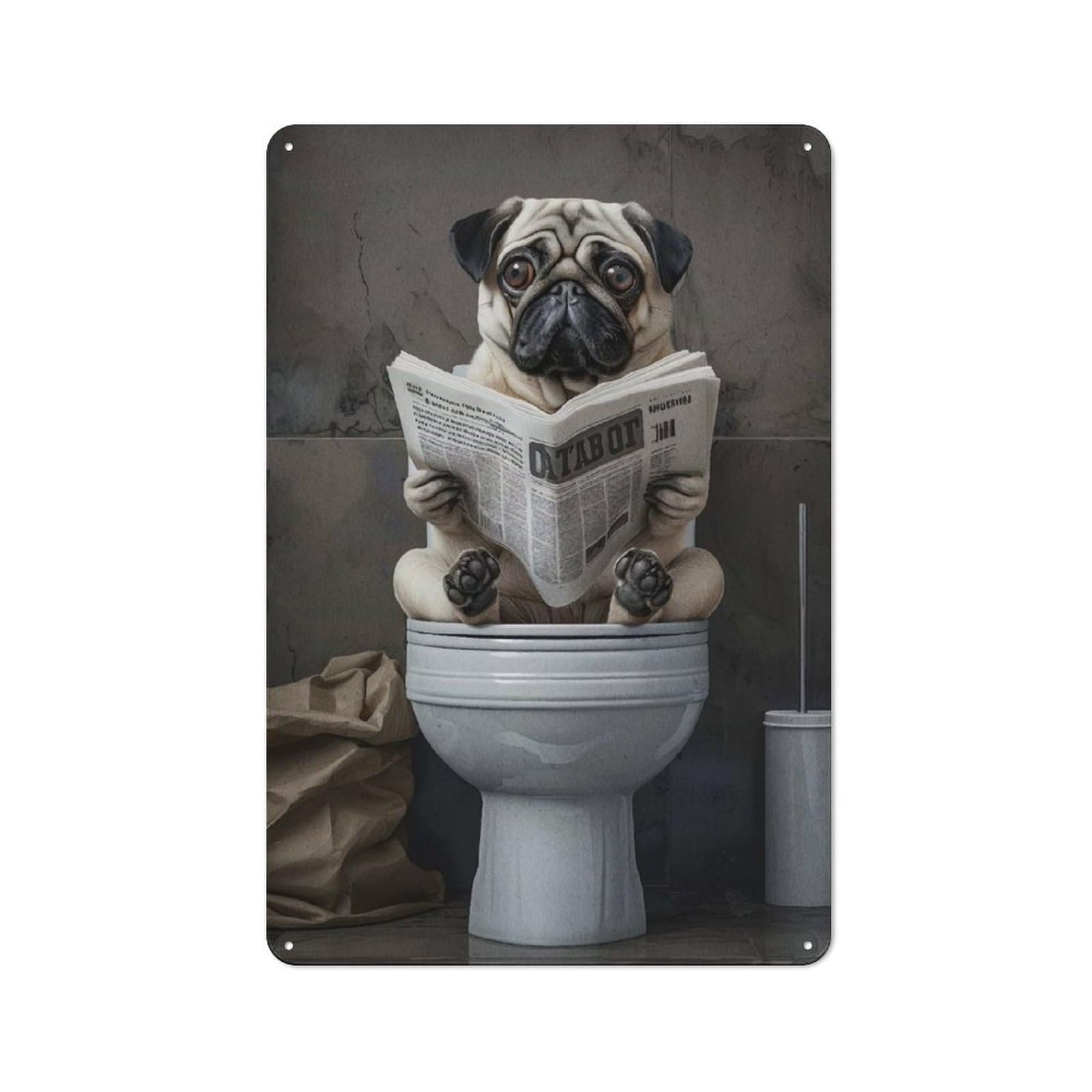 Junmoney Pug Dog Funny Cute Garage Style Decorative Metal Plaque 30X20cm, Garage Wall Decor For Workshop, Basement, Shed Or Games Room