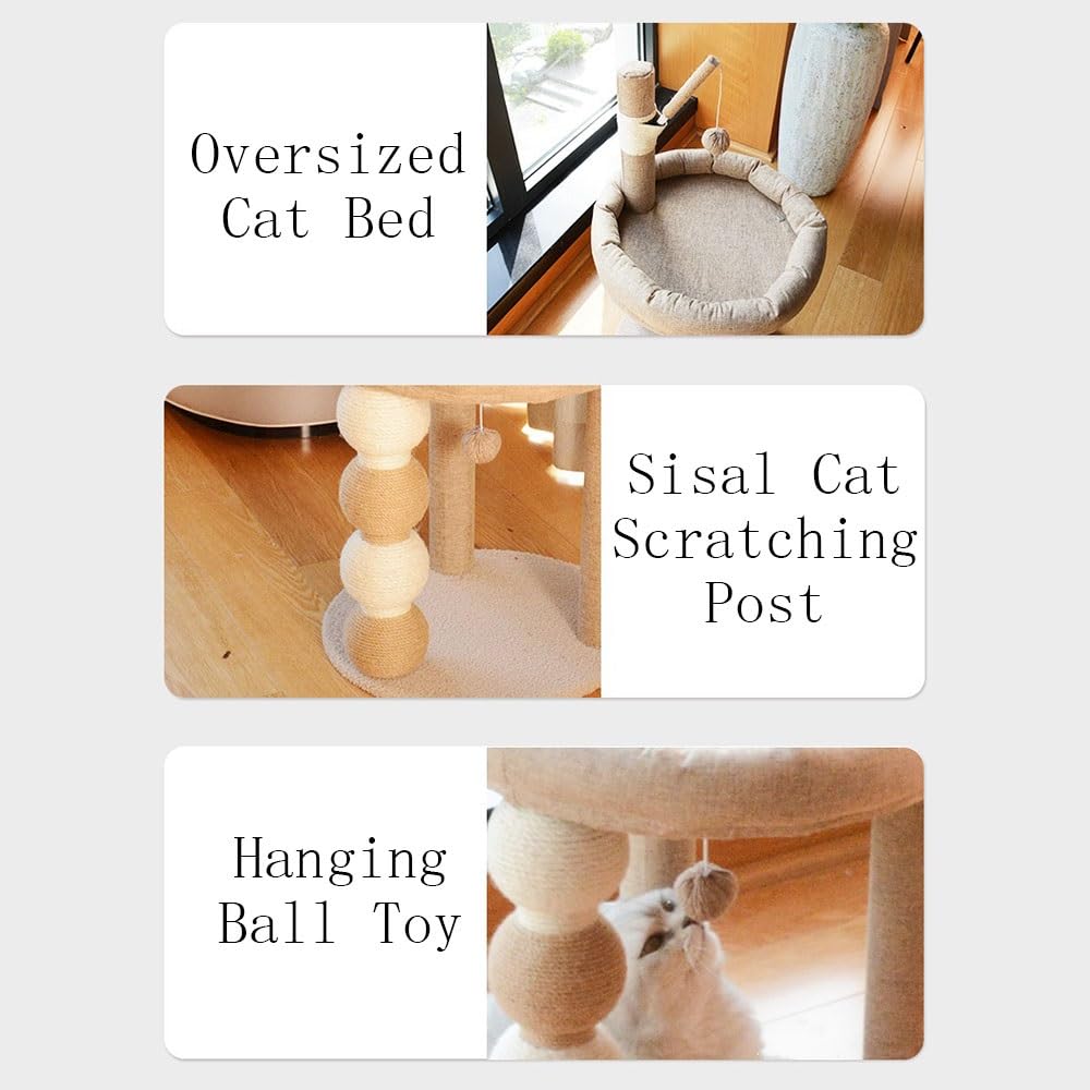 Kratzbaum - Katzenbaum mit Katzenbett, Sisalball – geformter Kratzbaum und hängendes Spielzeug Katzenhaus