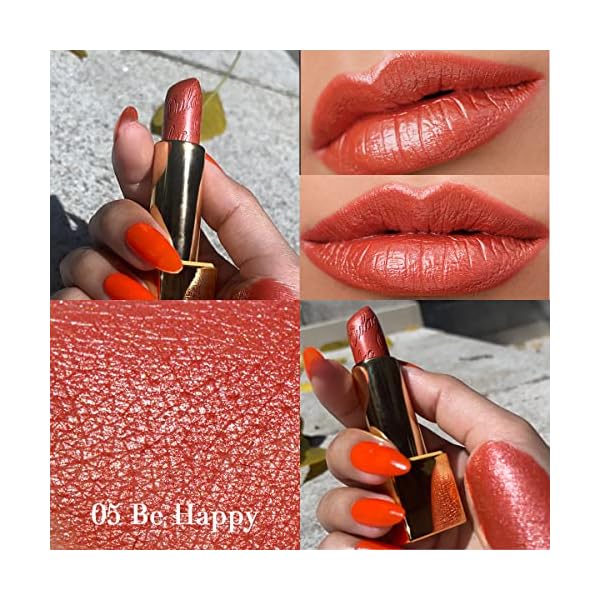 OULAC Lippenstift Metallic Glanz Finish, Koralle Glitzern Hochpigmentierter Lippenstift mit Einer Cremigen Formel… – Bild 8