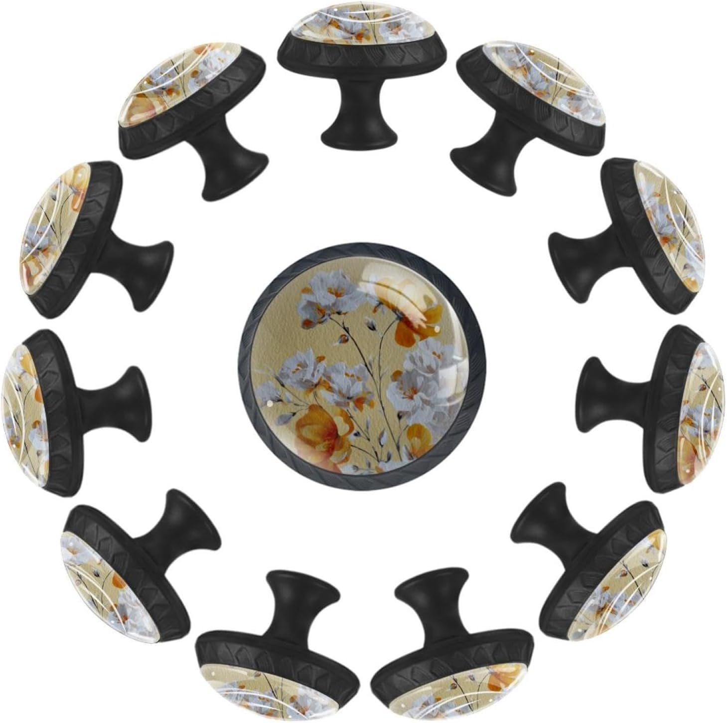 Black Fruit Yellow Lemon Pattern (3) Household Drawer Knobs, Decorative Cabinet Pulls for Home Room Decoration