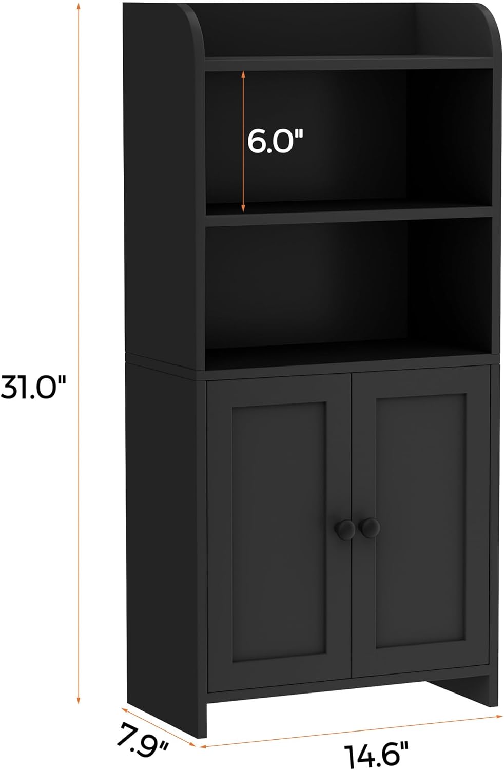 Dimensions of the Homhedy Small Bathroom Storage Cabinet: 31.0 inches height, 14.6 inches width, 7.9 inches depth, with 6.0 inches shelf height