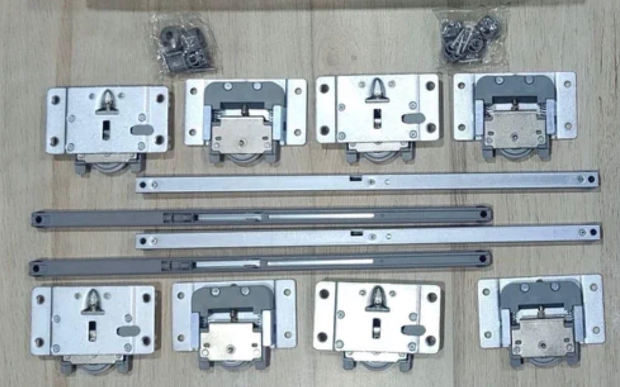 Soft Close Sliding Door Hardware Kit, Double Sky Track Gear System with Damper, Wooden Door Roller (Set of 6) Fitting for 6 Sliding Doors (3 Wardrobes)