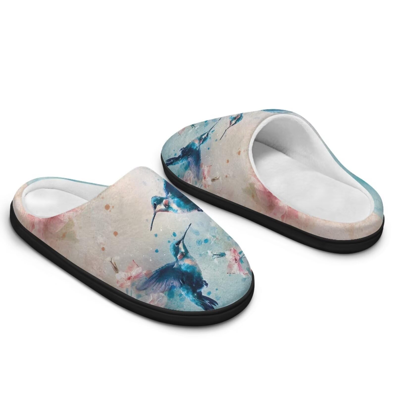 Jeiento Pantuflas de punta cerrada para mujer, diseño de colibrí, antideslizantes, esponjosas, para invierno, para interiores