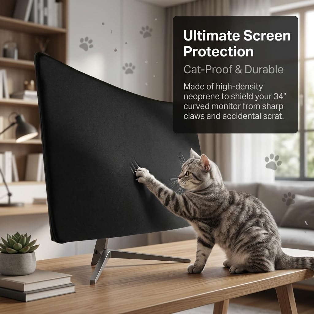Neoprene Screen Protector Cover for Sceptre 34-Inch Curved Ultrawide Monitor (3440 x 1440), Water-Resistant & Anti-Scratch Dust Cover with Elastic Drawstring and Hook-and-Loop Snug Fit