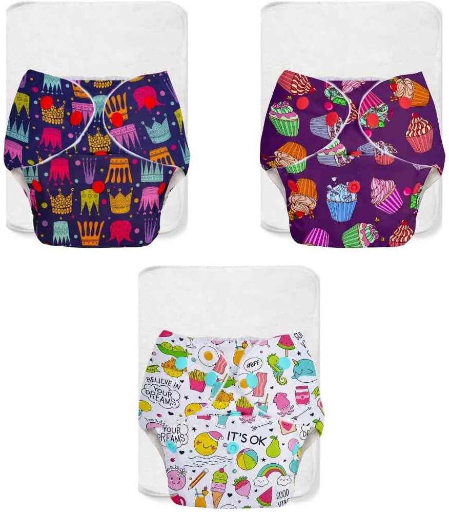 SuperBottoms BASIC - Assorted Pack of 3 Cloth Diaper For Baby | Washable & Reusable Cotton Cloth Diaper | 0-3 Years | Freesize | Adjustable | Reduces Rash | With Quick Dry Pad/Insert