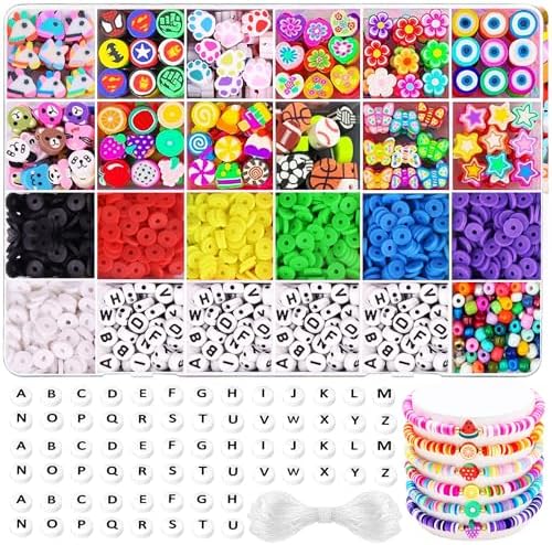 2080PCS Letter Clay Beads for Bracelets Keychain Making kit, Letter bedas Fruit Flower Clay Beads Charms Kit with Accessories DIY Crafts for Women Girls