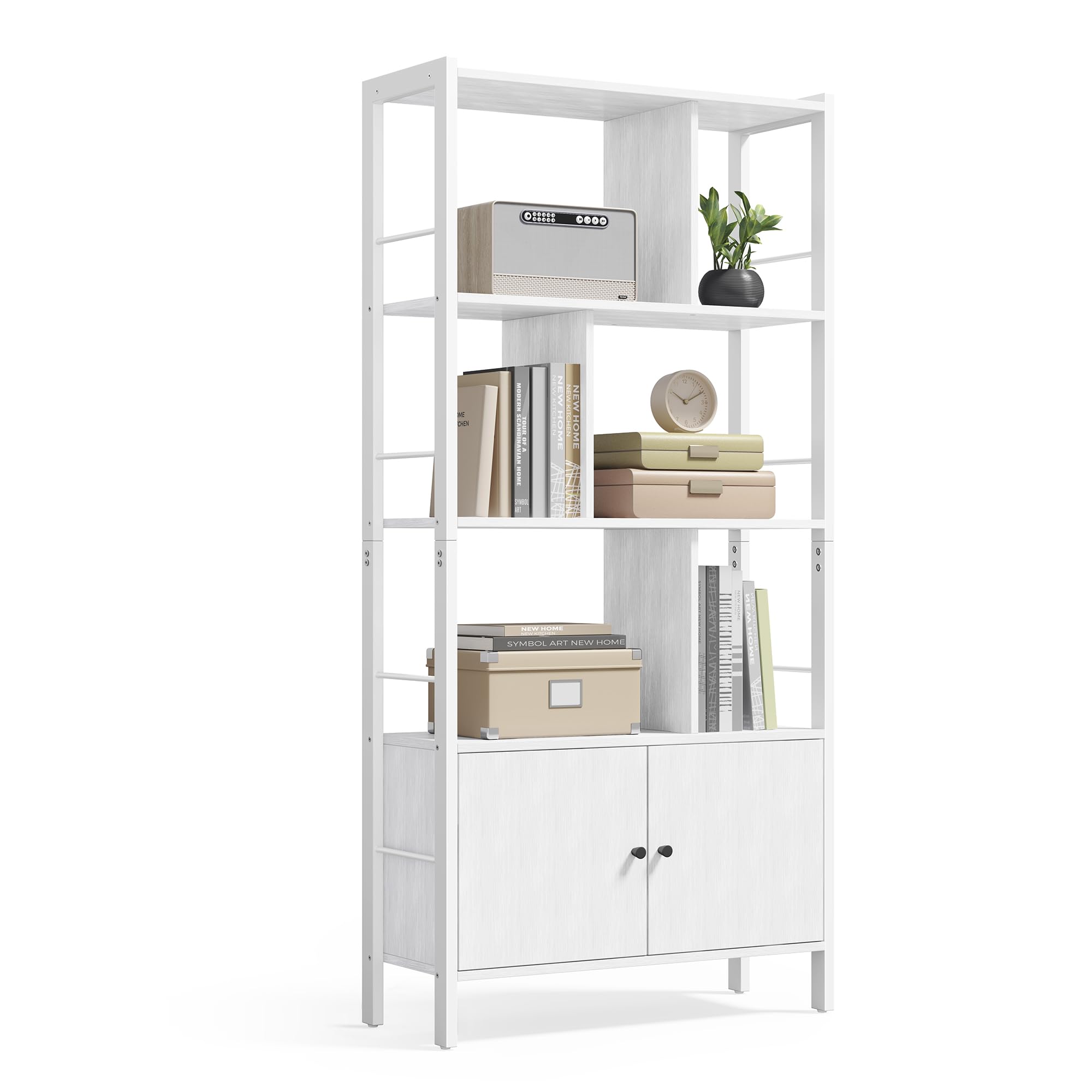 VASAGLE Bücherregal, Bücherschrank mit 4 offenen Regalebenen, Regal, Standregal, geräumiger Wohnzimmerschrank, Küche, Büro, Stahlgestell, modern, ahornweiß-wolkenweiß LBC022W44